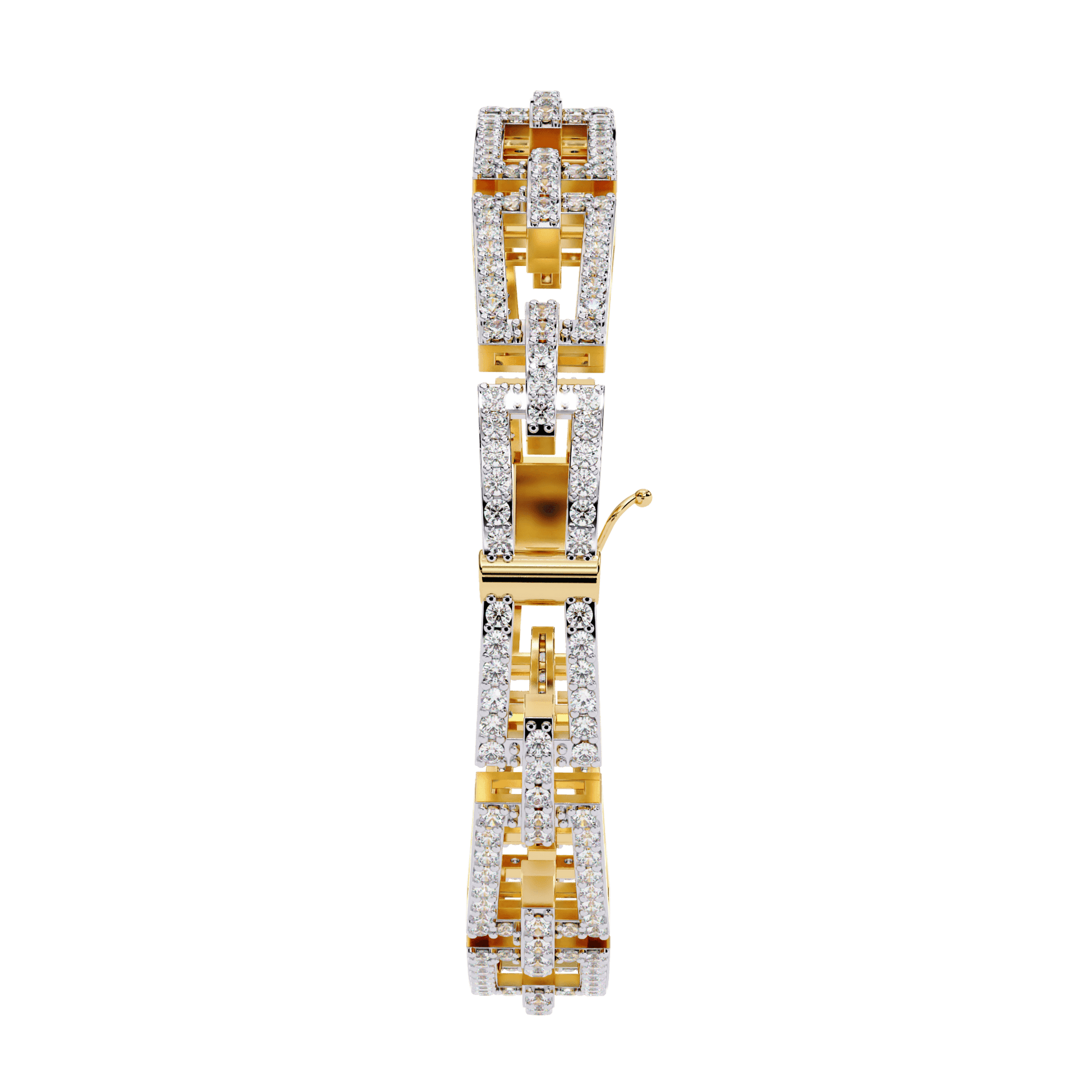 Virginia Artisanal Pavé Link Bangle by Carat House Dubai, close-up of elegant gold bracelet with pavé diamond accents.