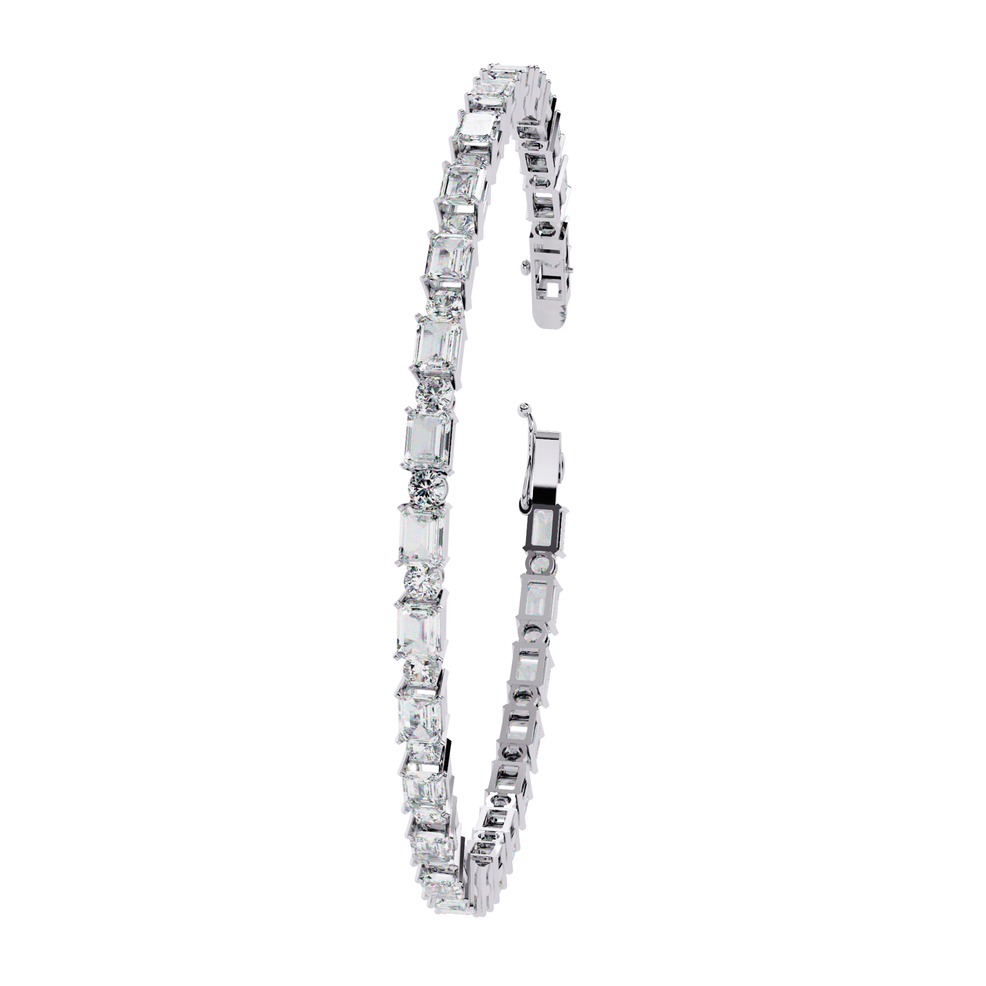 Carat House Dubai Zola tennis bangle featuring alternating emerald and round diamond accents on a sleek gold bracelet.