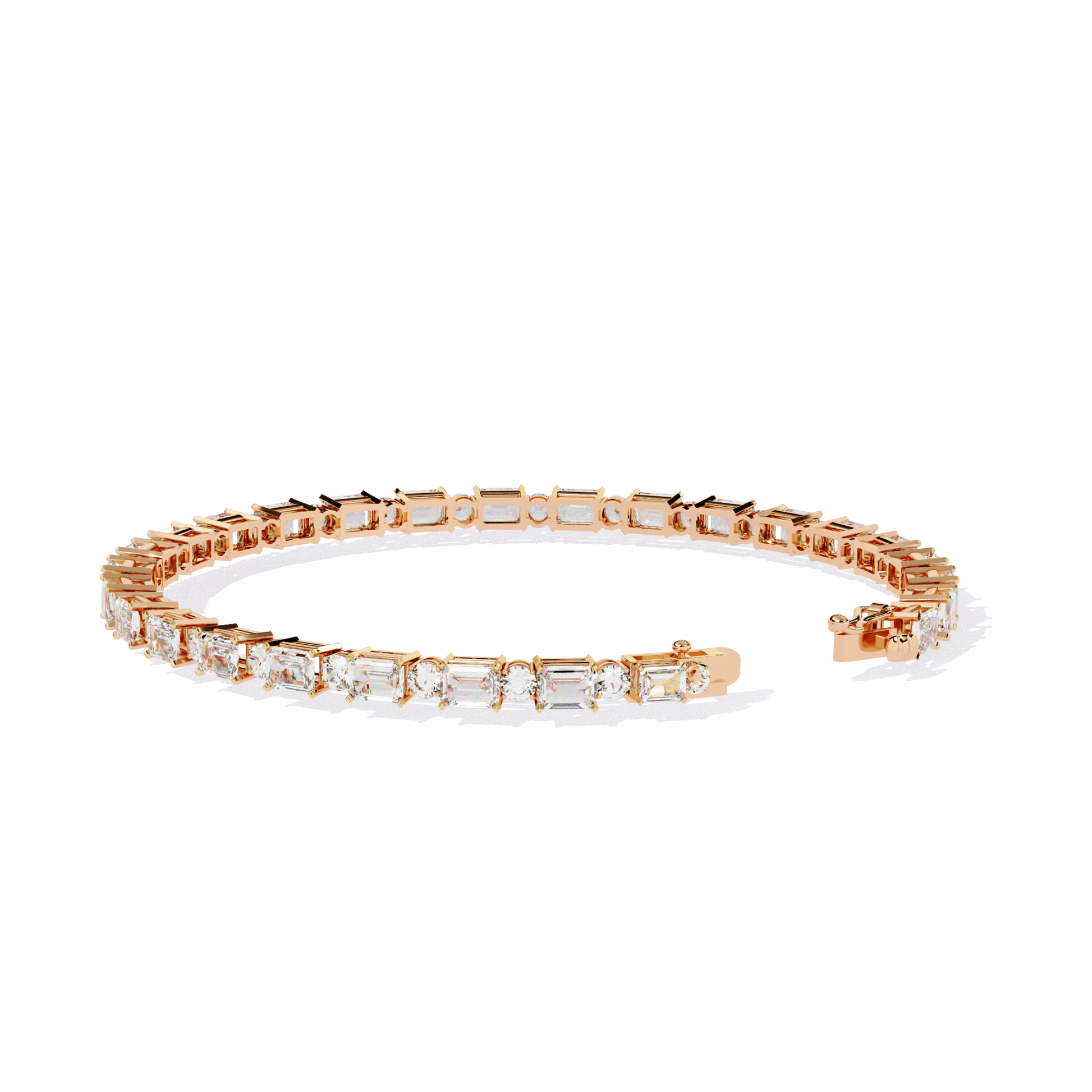 Elegant Carat House Dubai Zola tennis bangle featuring alternating emerald and round diamonds on a sleek gold band.