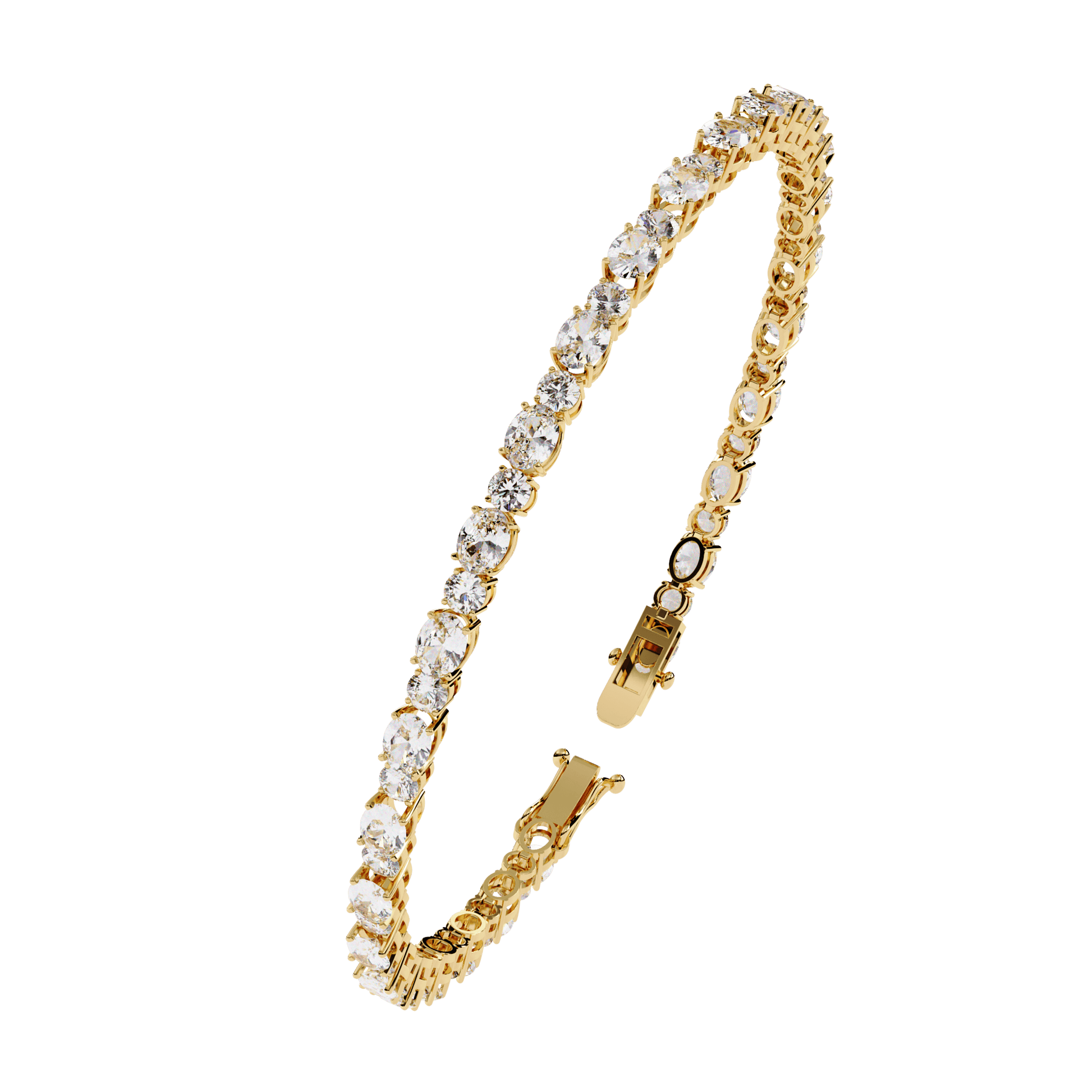 Simona diamond tennis bracelet featuring oval and round cut diamonds from Carat House Dubai, displayed on a neutral background.