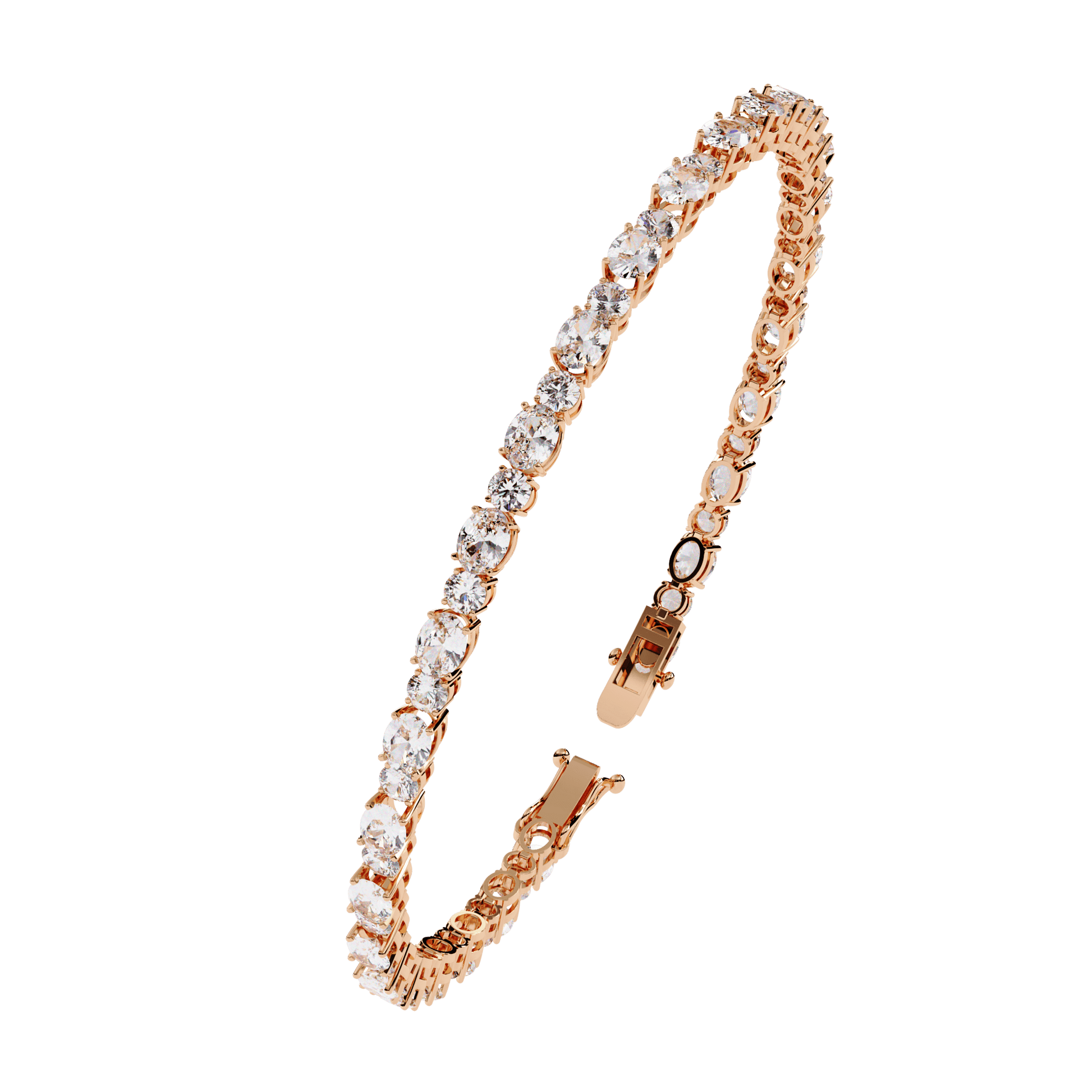 Simona oval and round diamond tennis bracelet by Carat House Dubai featuring sparkling diamonds on a silver setting.