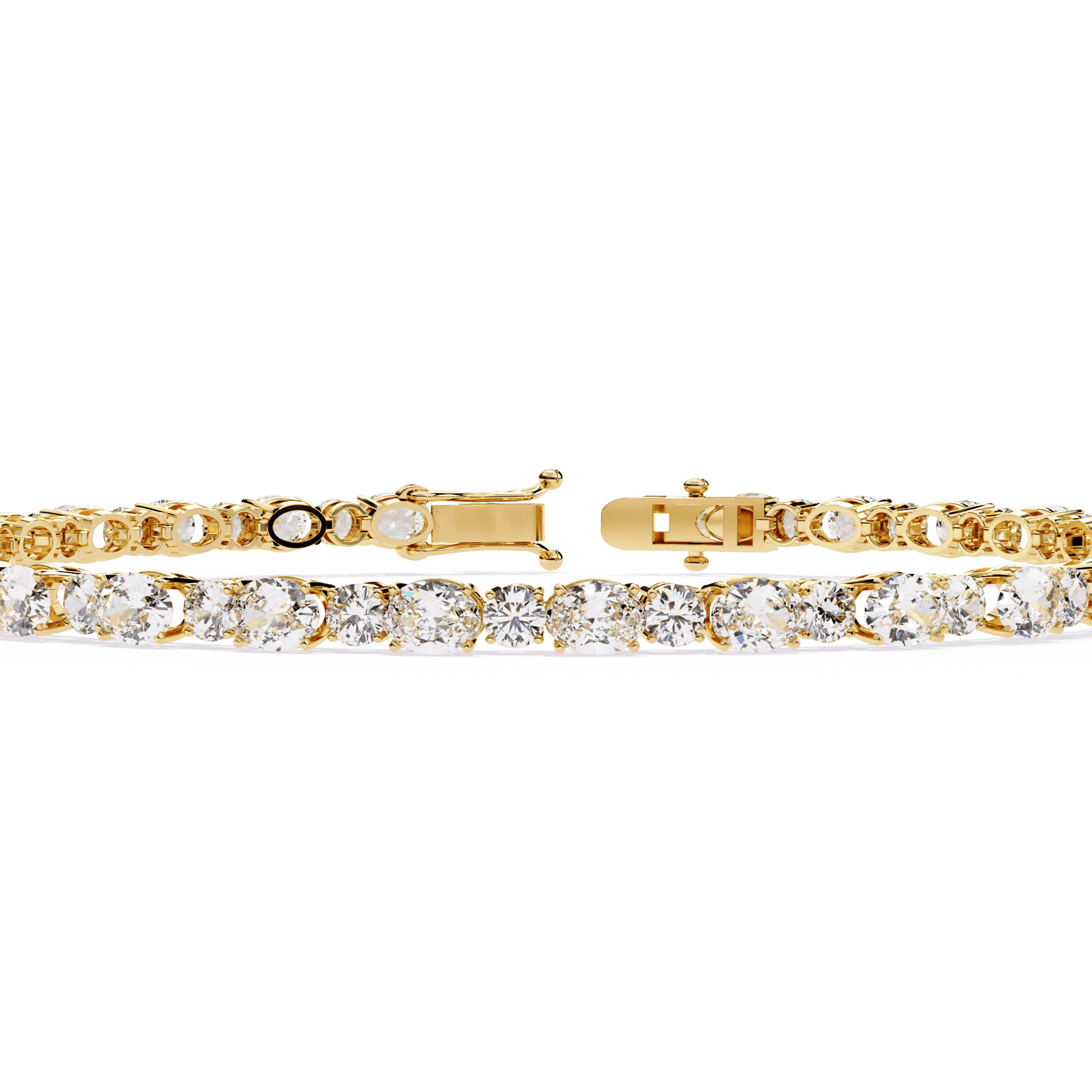 Simona diamond tennis bracelet with oval and round cut diamonds, crafted by Carat House Dubai, displayed on a white background.