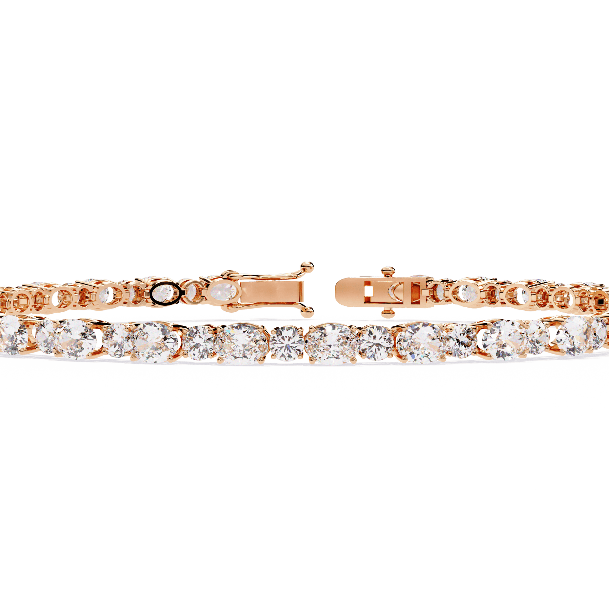 Simona oval and round diamond tennis bracelet by Carat House Dubai showcasing sparkling diamonds and elegant silver setting.