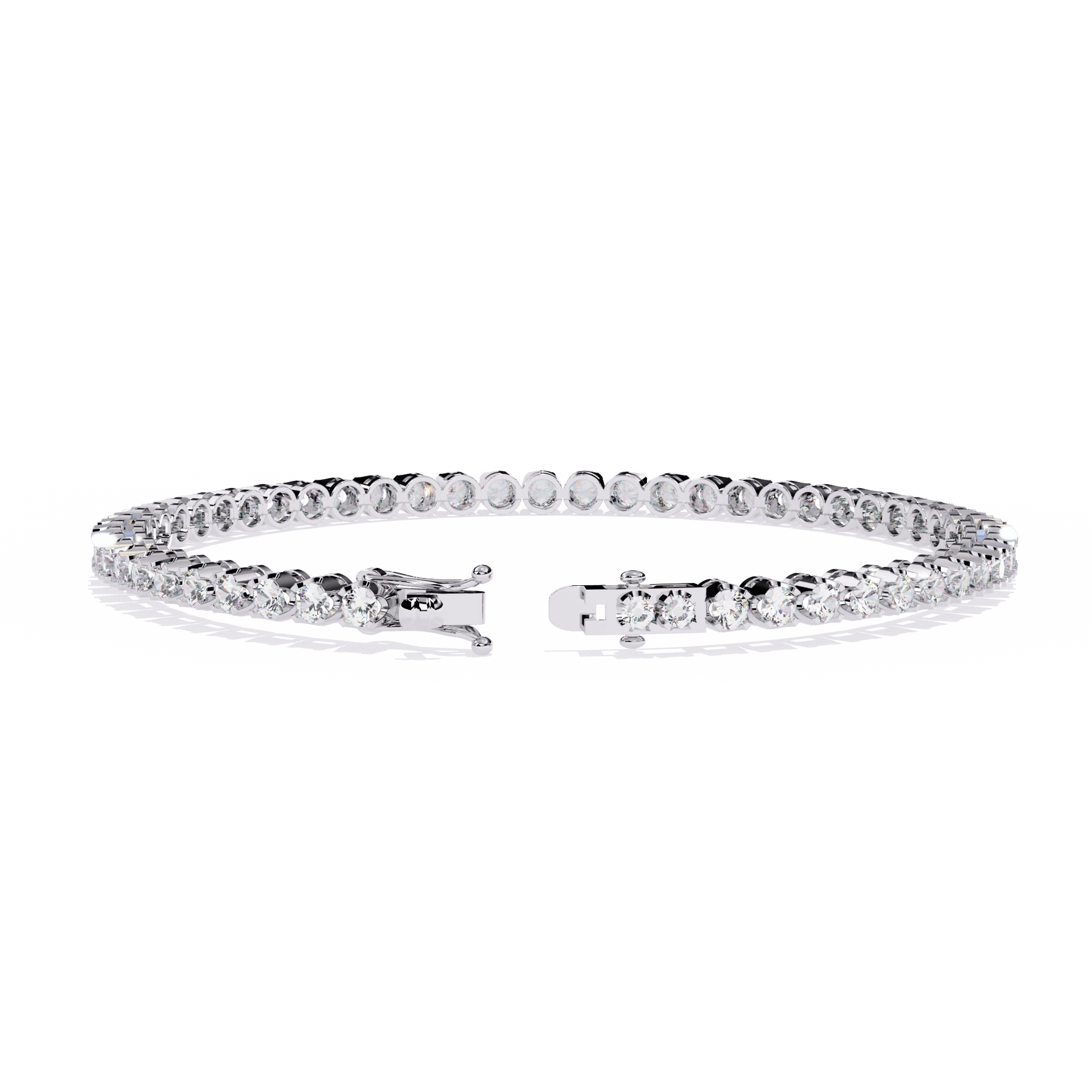 Carat House Dubai Anita sculpted prong 2.5mm diamond tennis bracelet with sparkling diamonds on a delicate gold chain.