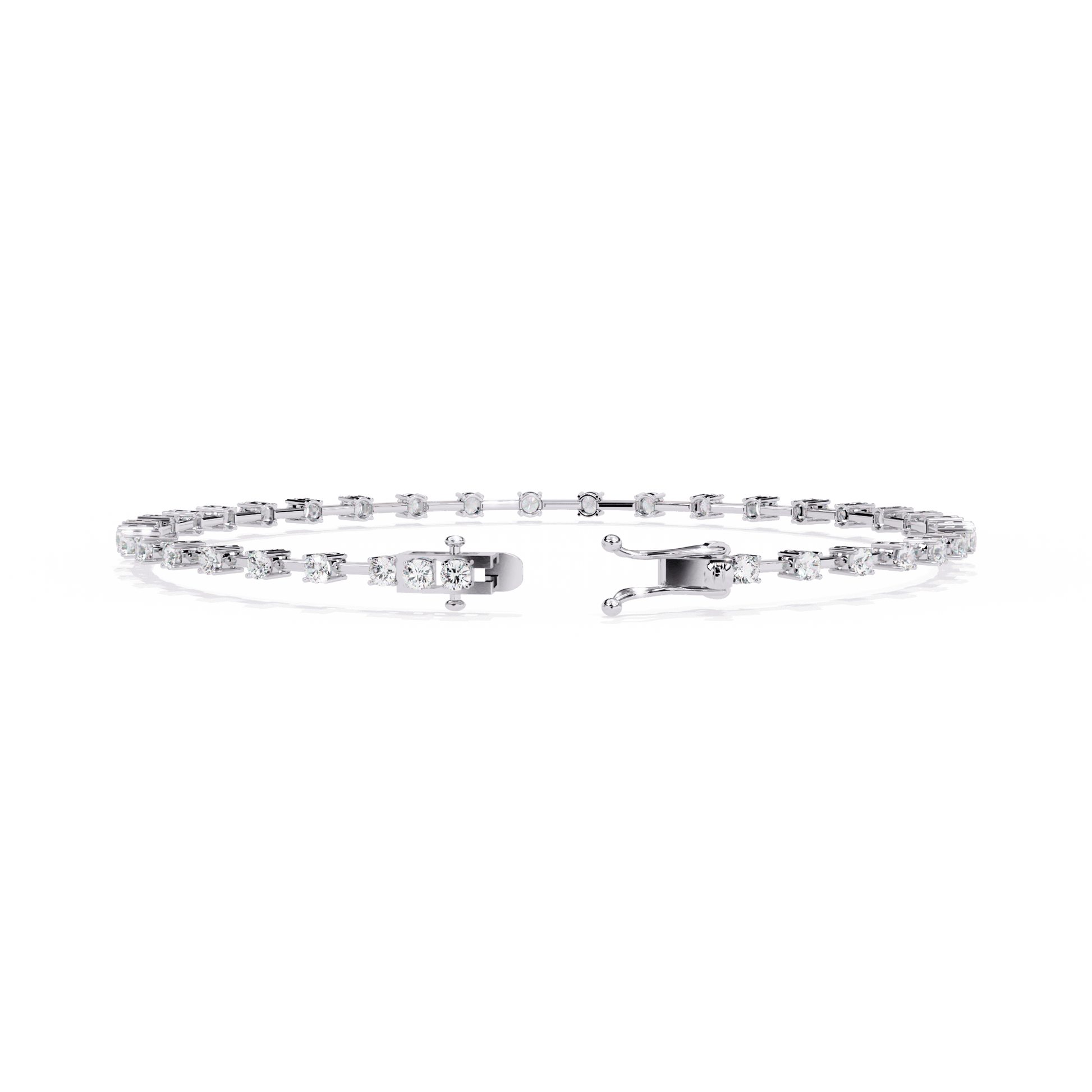 Vienna Carat House Dubai Spaced Round Diamond Bangle with alternating diamond settings and sleek metal band design