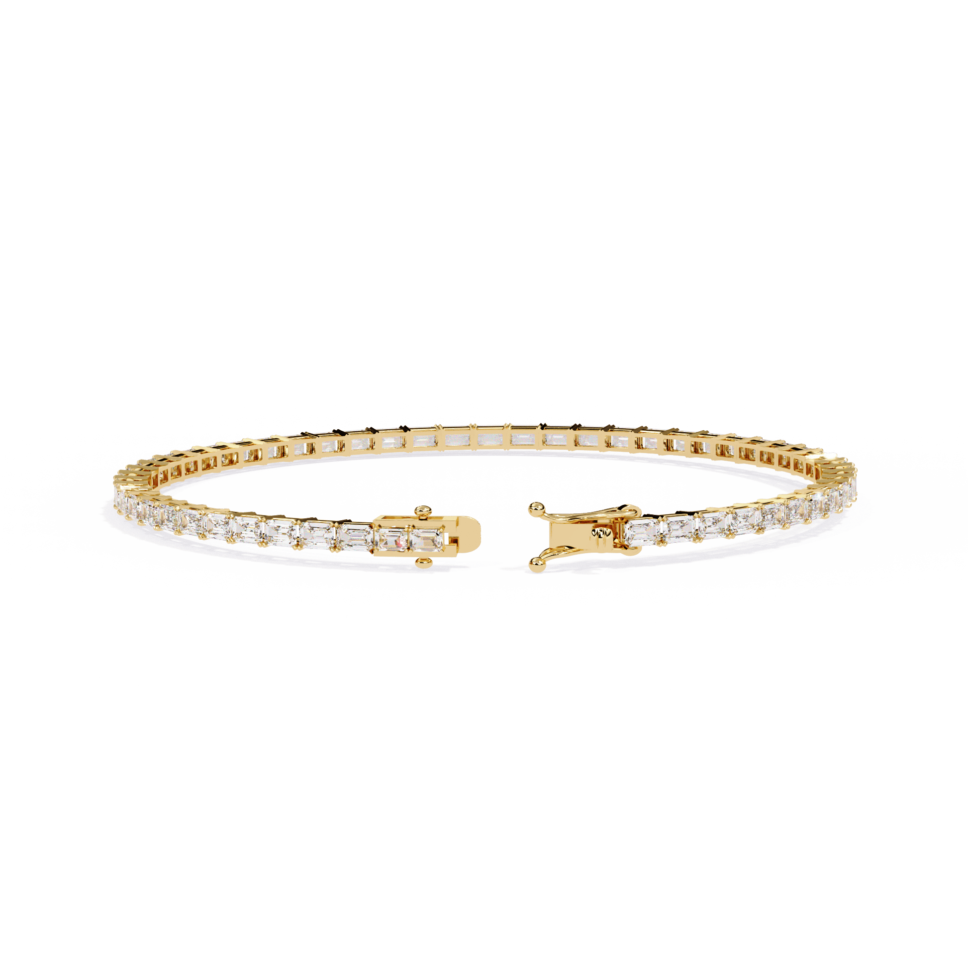 Ariane diamond tennis bracelet with emerald-cut diamonds set in a sleek design, crafted by Carat House Dubai.