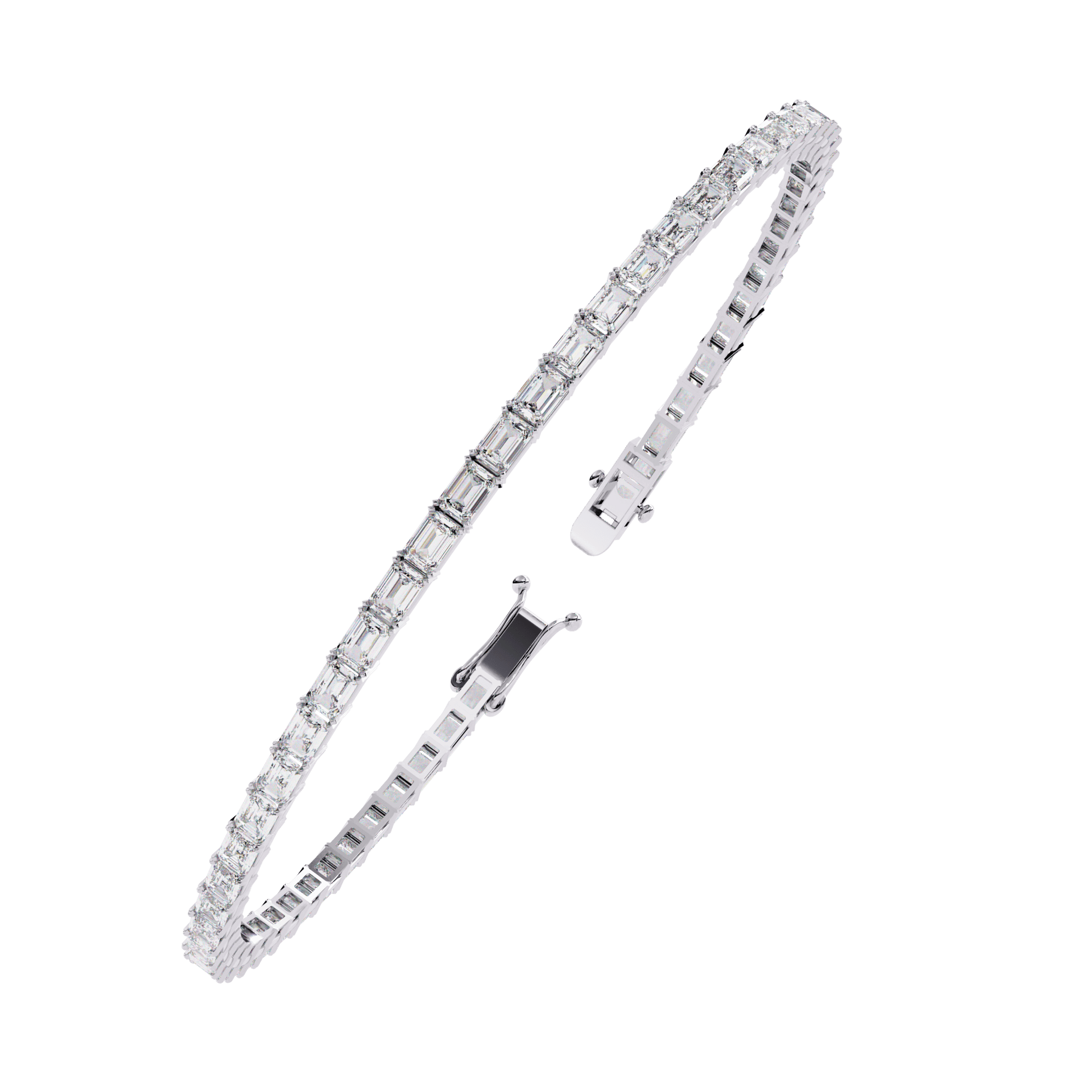 Ariane diamond tennis bracelet with emerald-cut diamonds in an east-west design, featuring sparkling diamonds set in a luxurious bracelet.