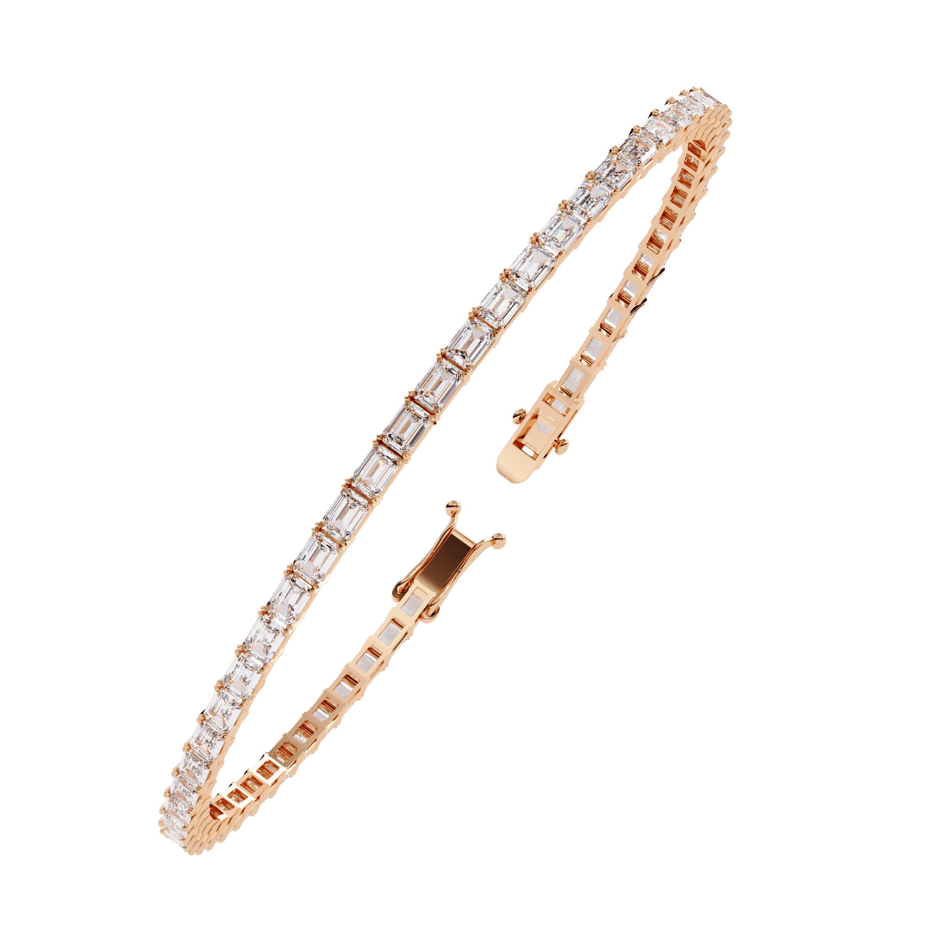 Ariane emerald-cut diamond tennis bracelet by Carat House Dubai featuring a sleek east-west design with sparkling diamonds.