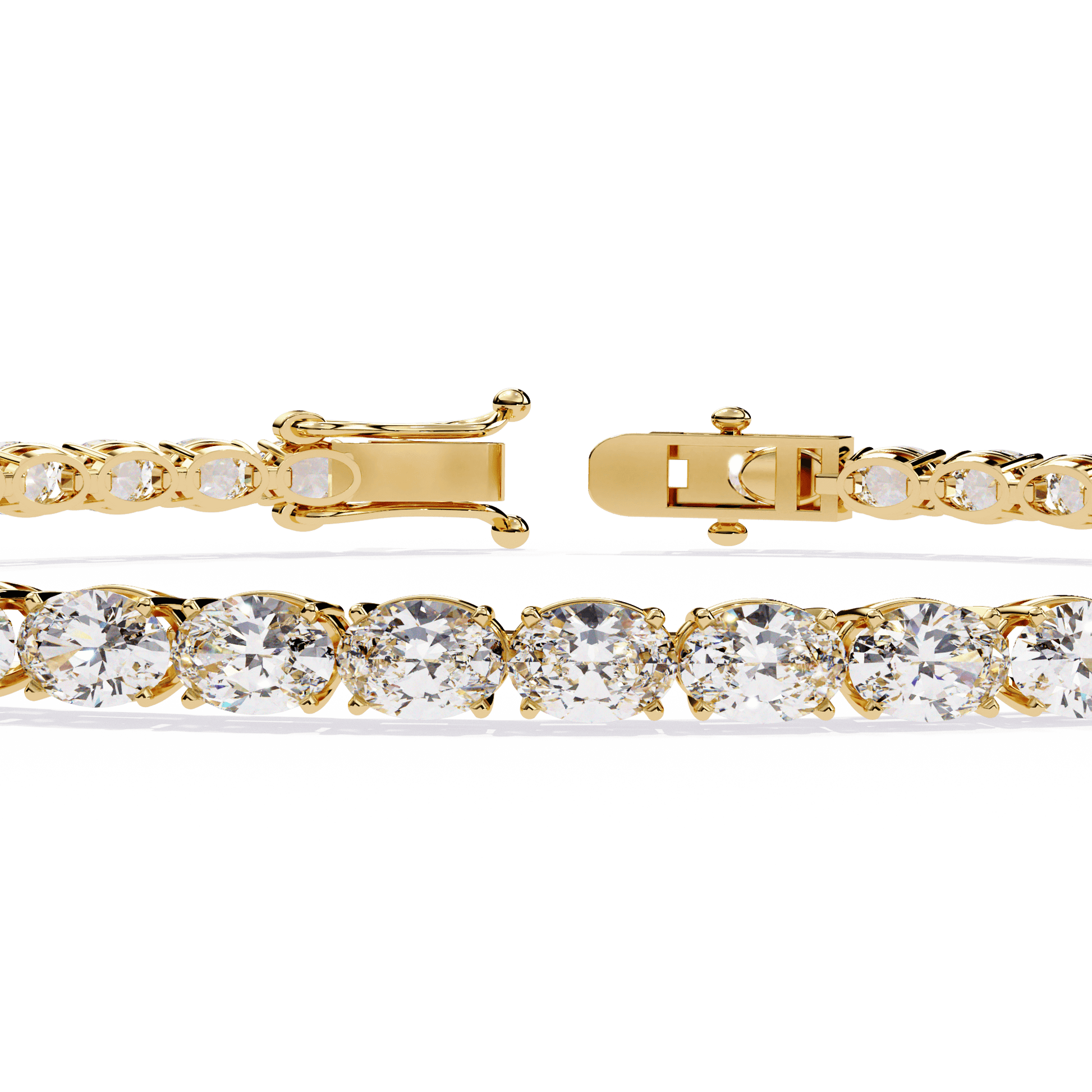 East-West oval diamond tennis bracelet by Carat House Dubai featuring sparkling diamonds on a sleek bracelet design.