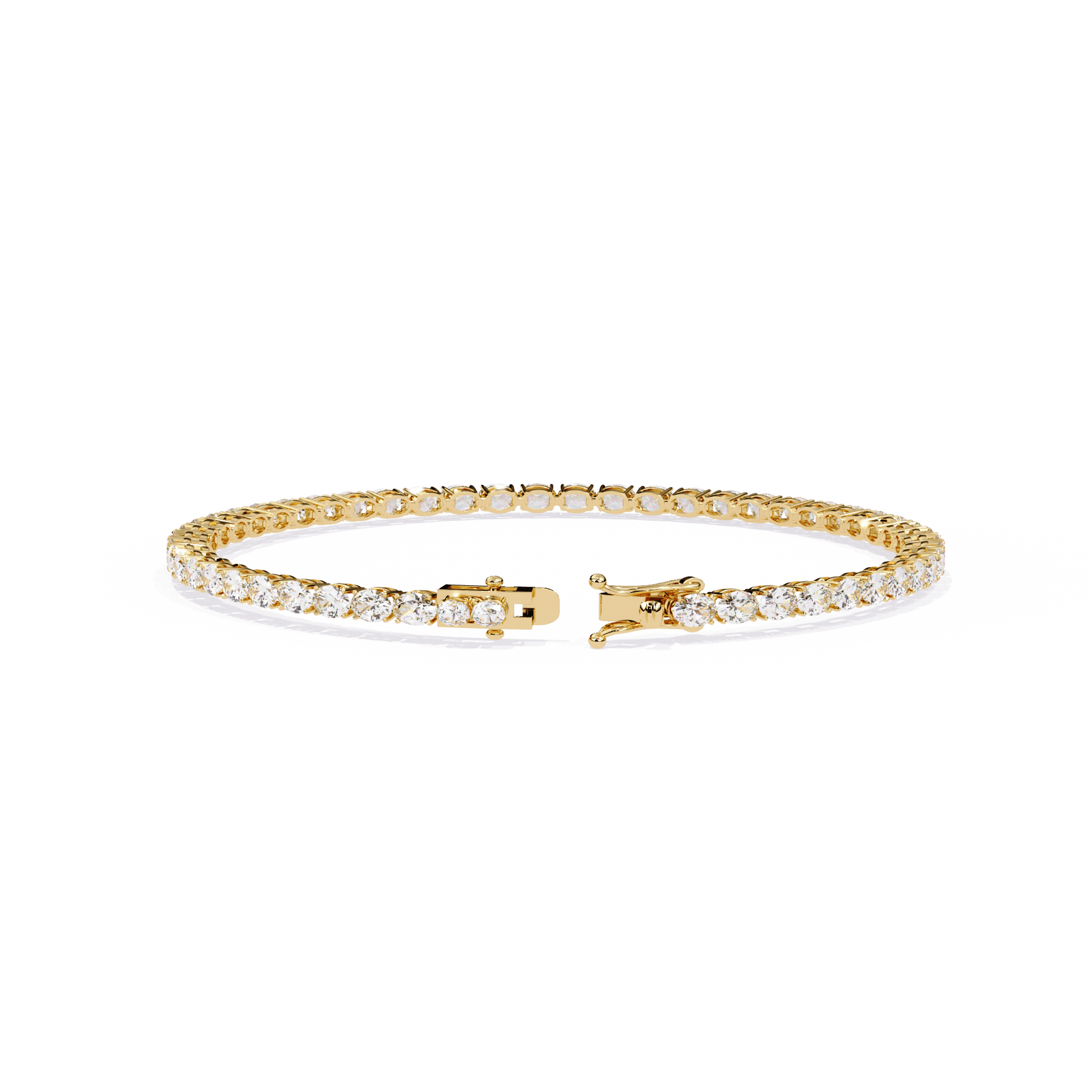 East-West oval diamond tennis bracelet by Carat House Dubai featuring sparkling diamonds in a sleek design.