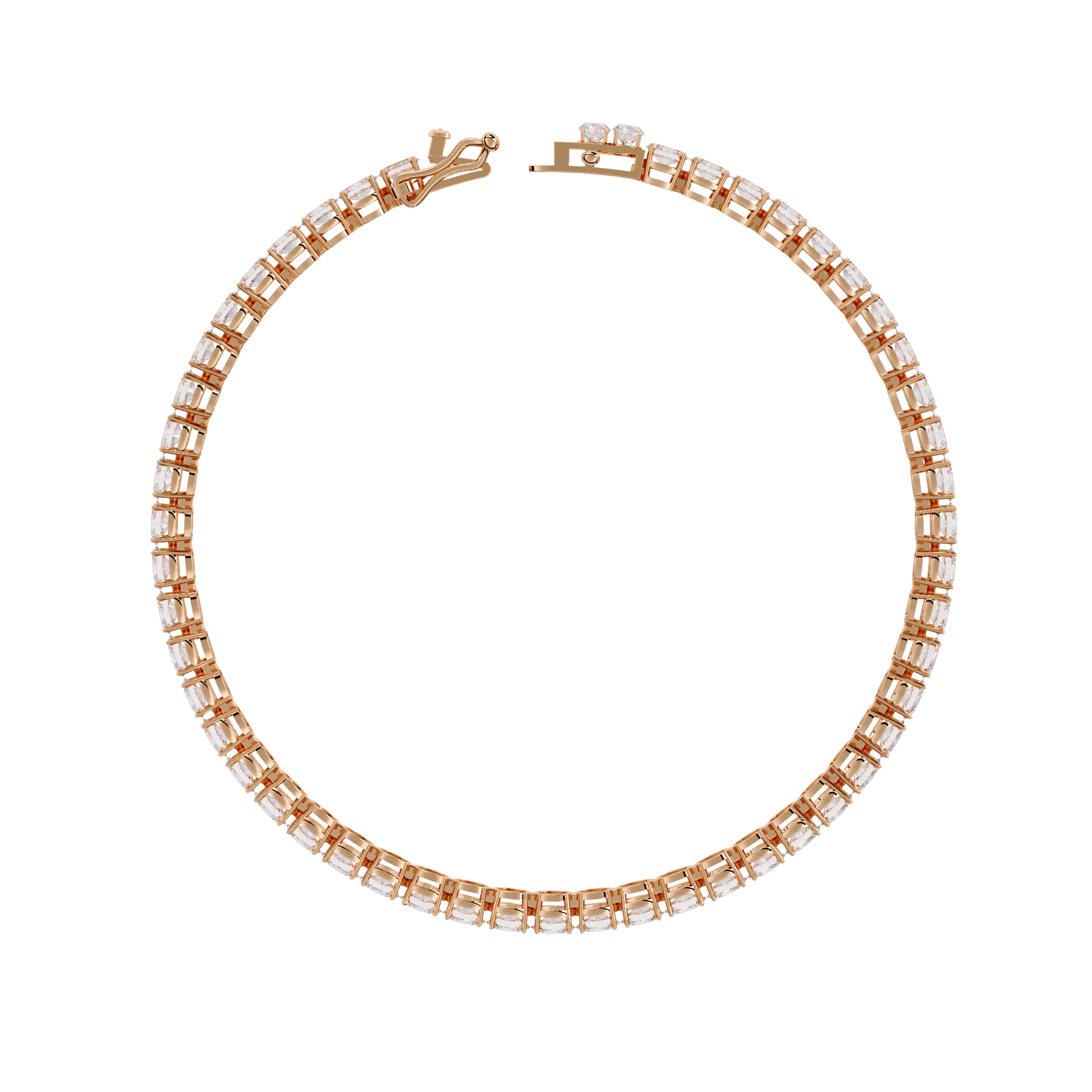 East-West oval diamond tennis bracelet by Carat House Dubai featuring sparkling diamonds on a sleek bracelet design.