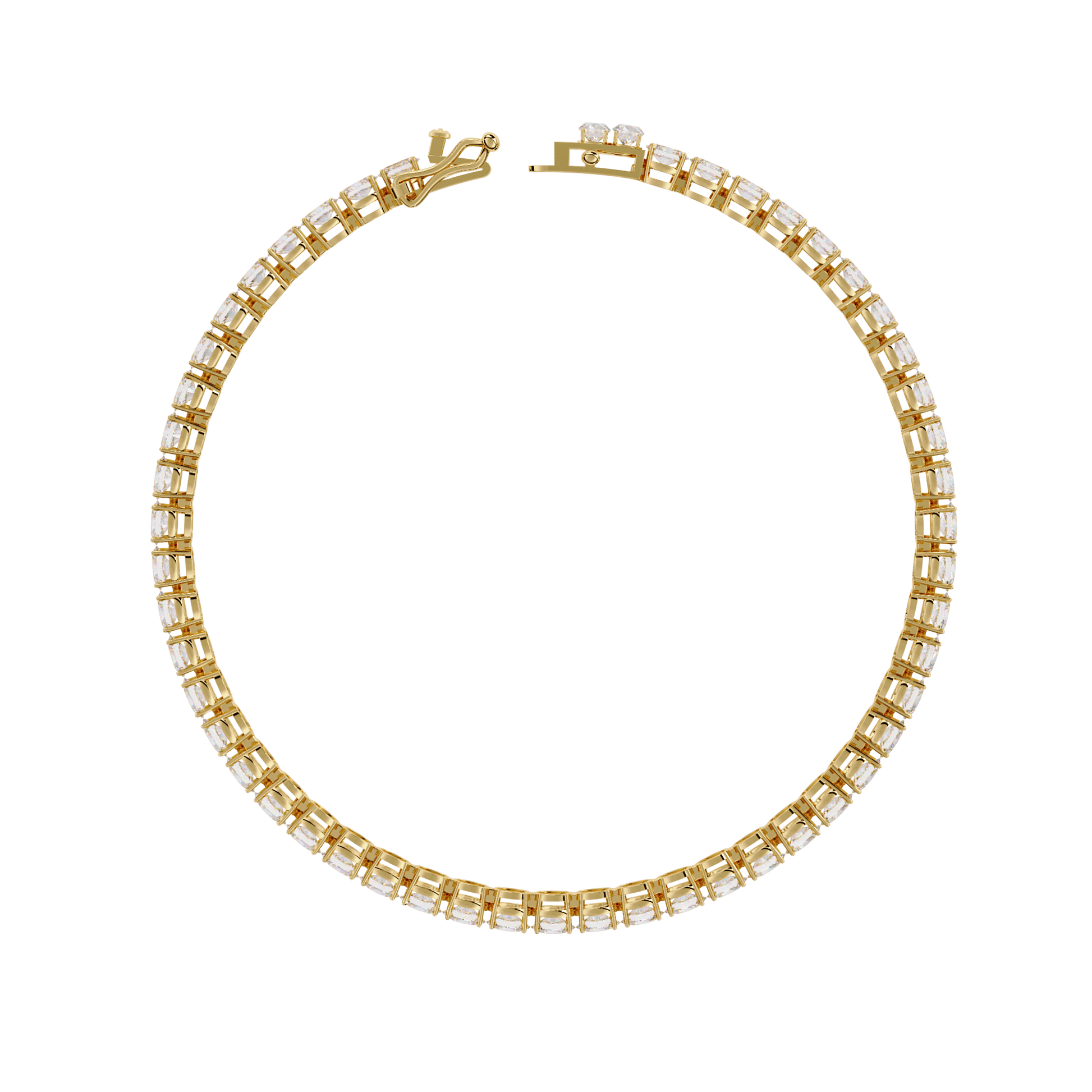 East-West oval diamond tennis bracelet by Carat House Dubai featuring sparkling diamond accents on a sleek bracelet.