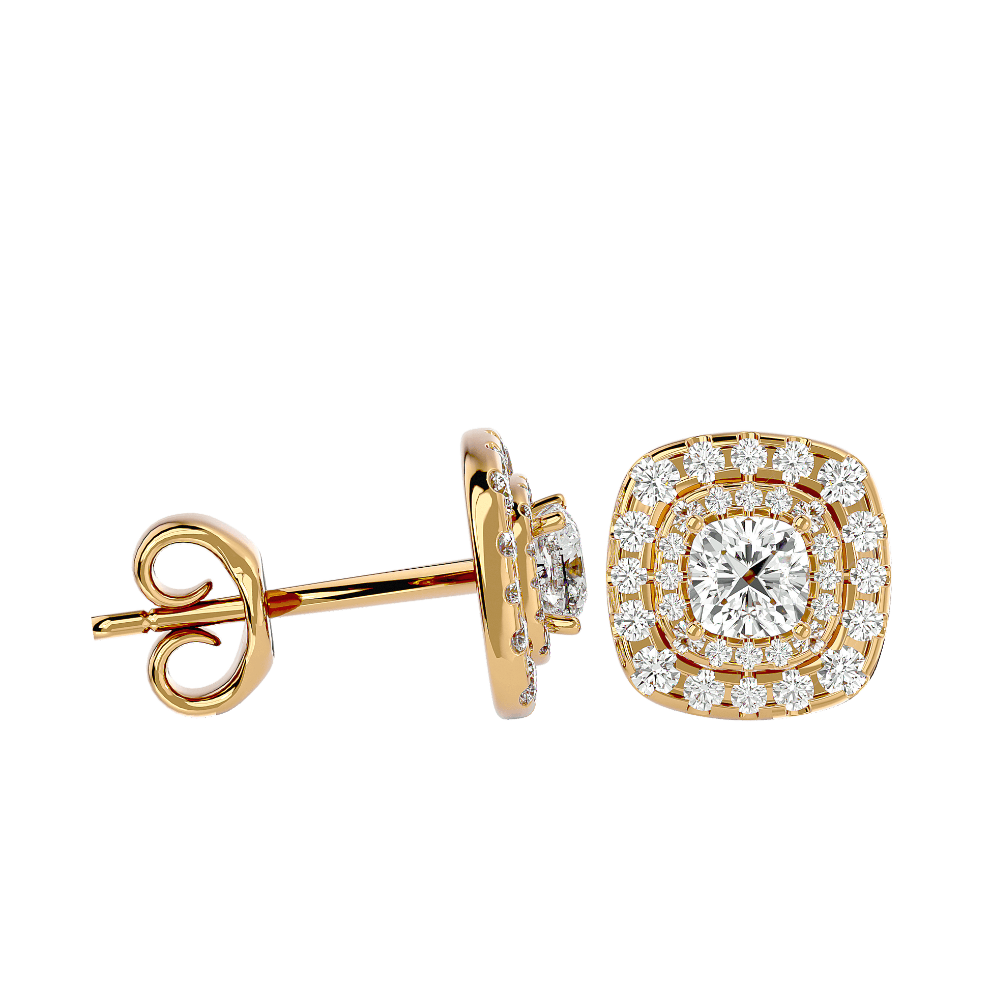 Carat House Dubai Lydia Double Halo Diamond Stud Earrings showcasing sparkling diamond studs with double halo design.