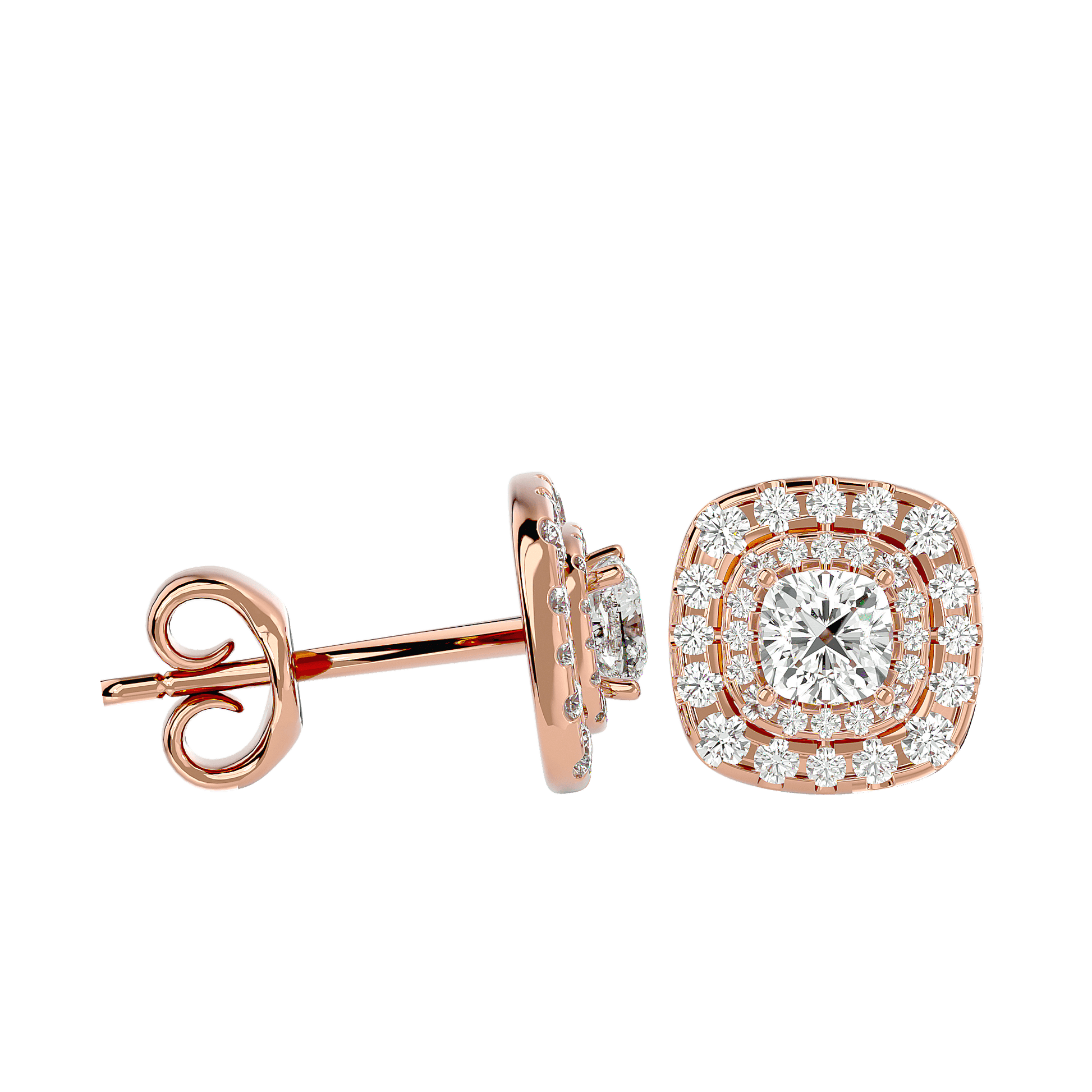 Carat House Dubai Lydia Double Halo Diamond Stud Earrings featuring sparkling round-cut diamonds and a sleek, elegant design