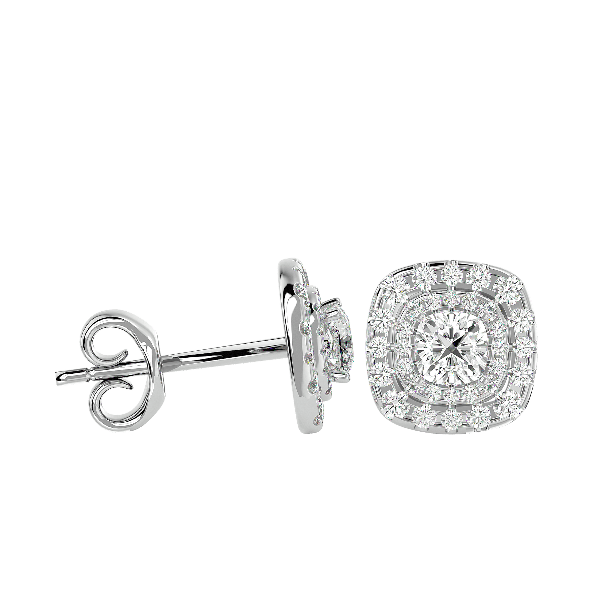 Lydia double halo diamond stud earrings by Carat House Dubai, showcasing sparkling diamond accents and a classic stud design.