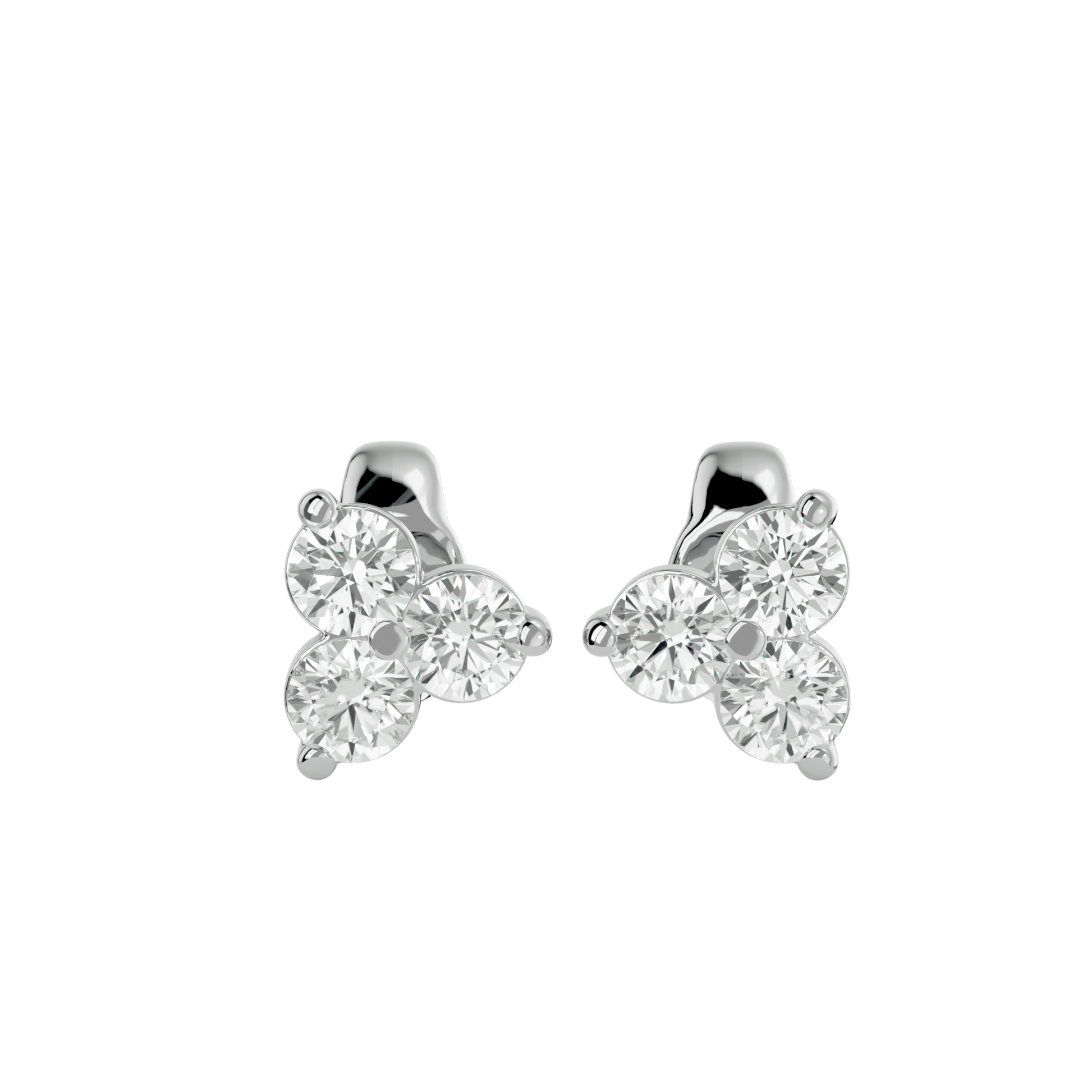 Mariam – The Trio Diamond Studs — diamond stud earrings — shared prong — lab grown diamond and natural diamond — 18k white gold and platinum — Carat House