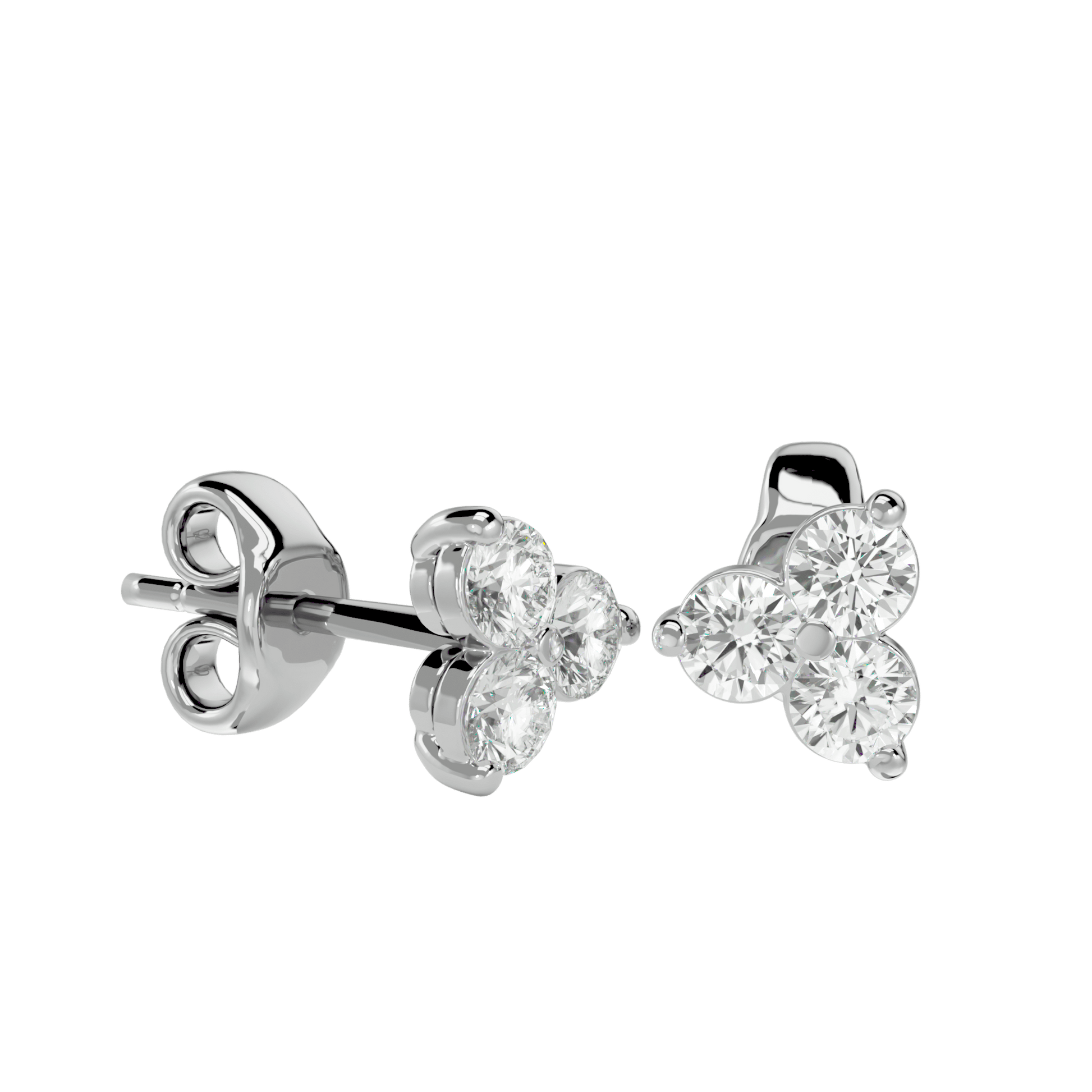 Mariam trio diamond stud earrings by Carat House Dubai, featuring three sparkling diamond studs on each earring.