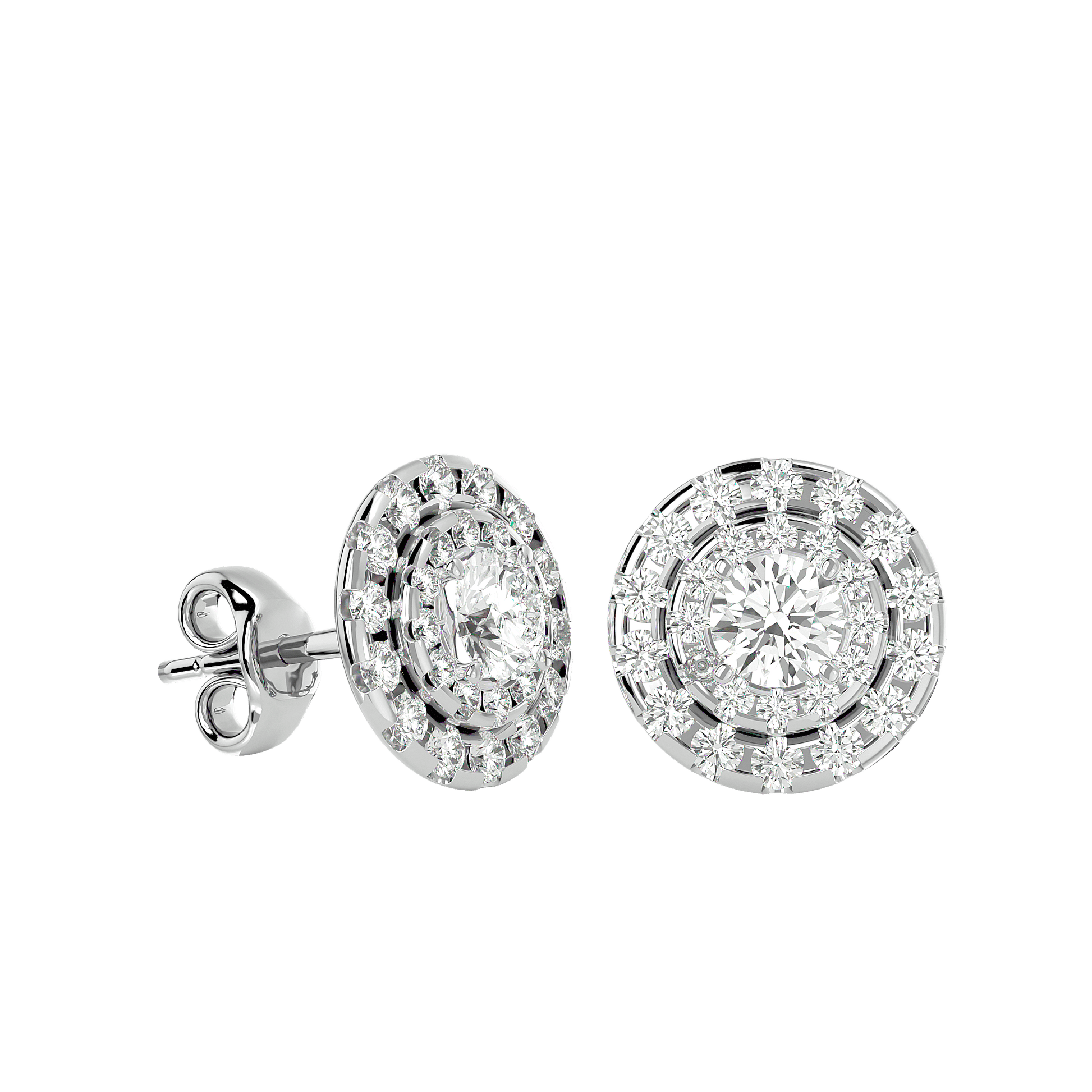 Martina – Double Halo Round-Cut Diamond Studs — diamond stud earrings — lab grown diamond and natural diamond — 18k white gold and platinum — Carat House