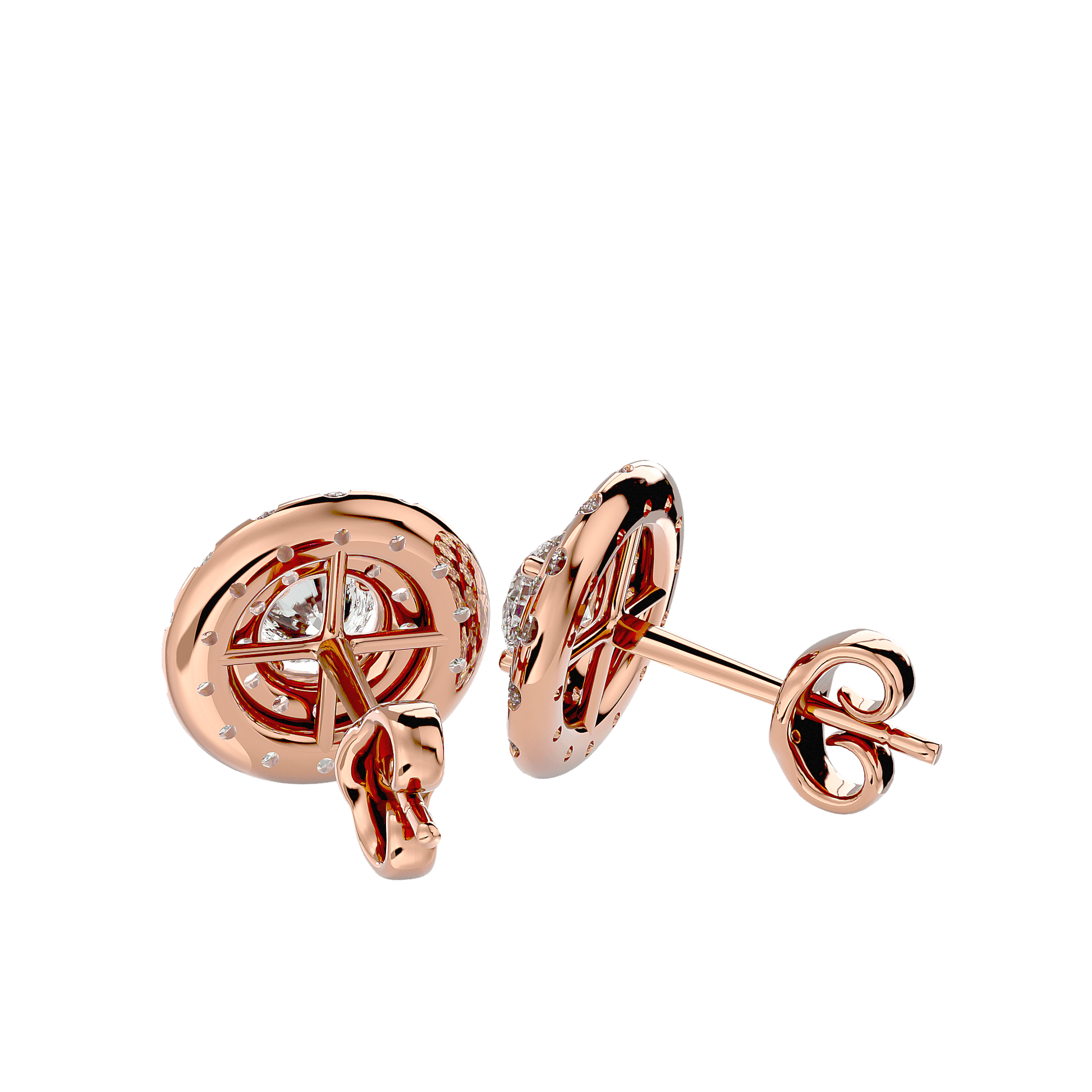 Martina double halo round-cut diamond studs by Carat House Dubai featuring sparkling diamonds and classic design.