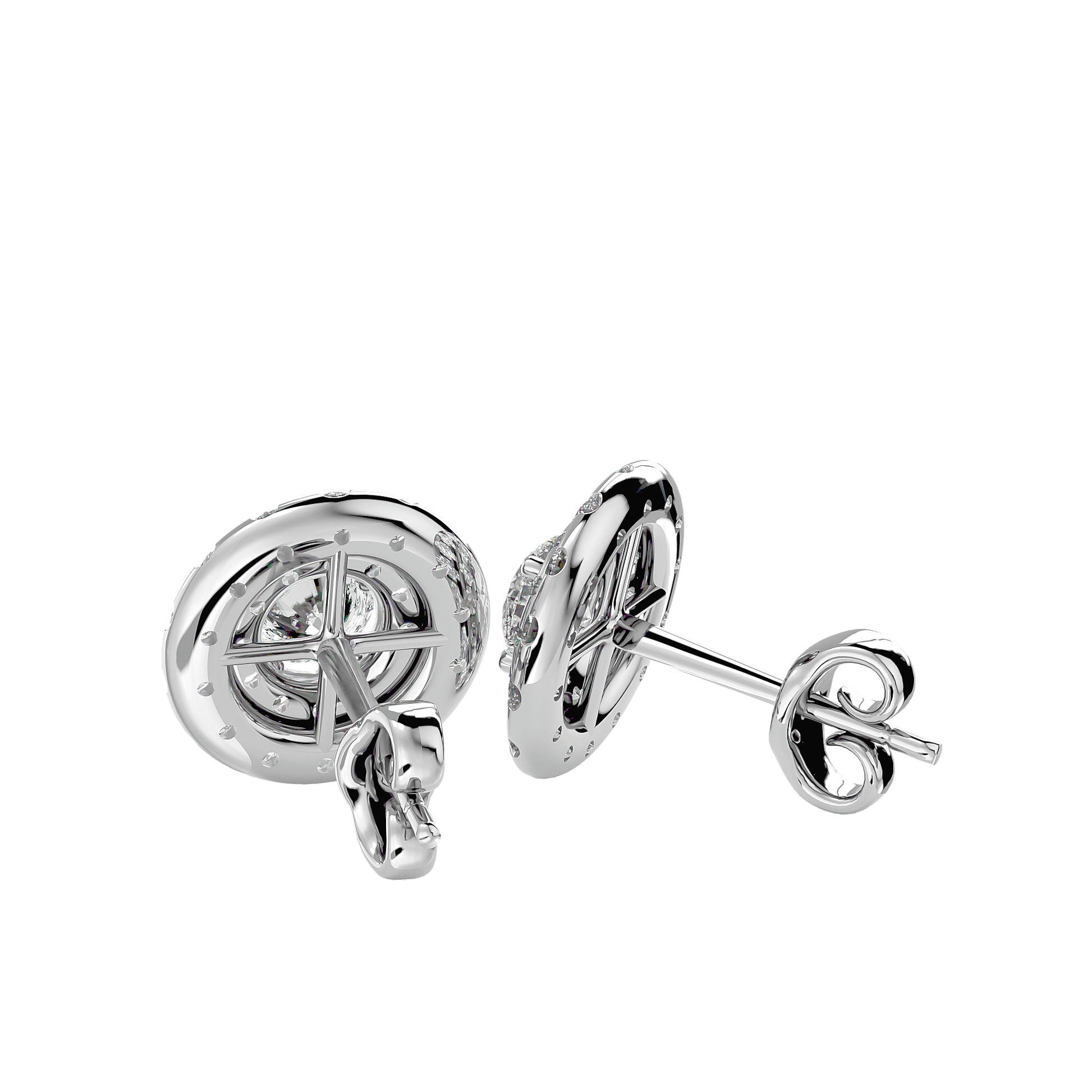 Martina double halo round-cut diamond stud earrings with sparkling diamonds set in white gold from Carat House Dubai.