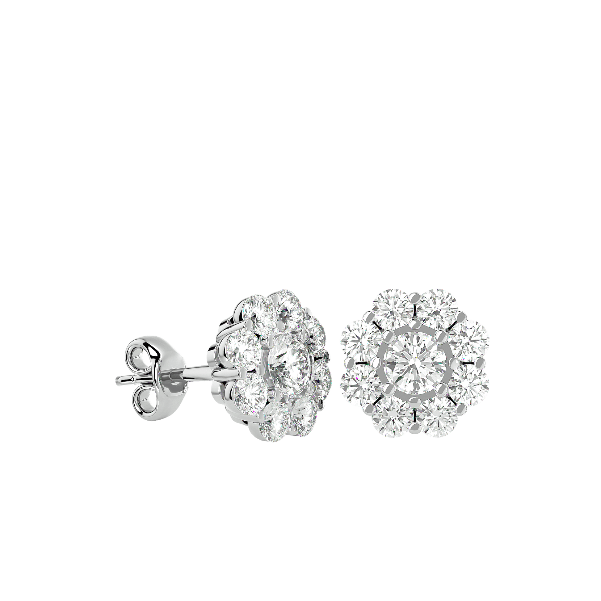 Melanie – Cluster Diamond Studs — diamond stud earrings — cluster — lab grown diamond and natural diamond — 18k white gold and platinum — Carat House