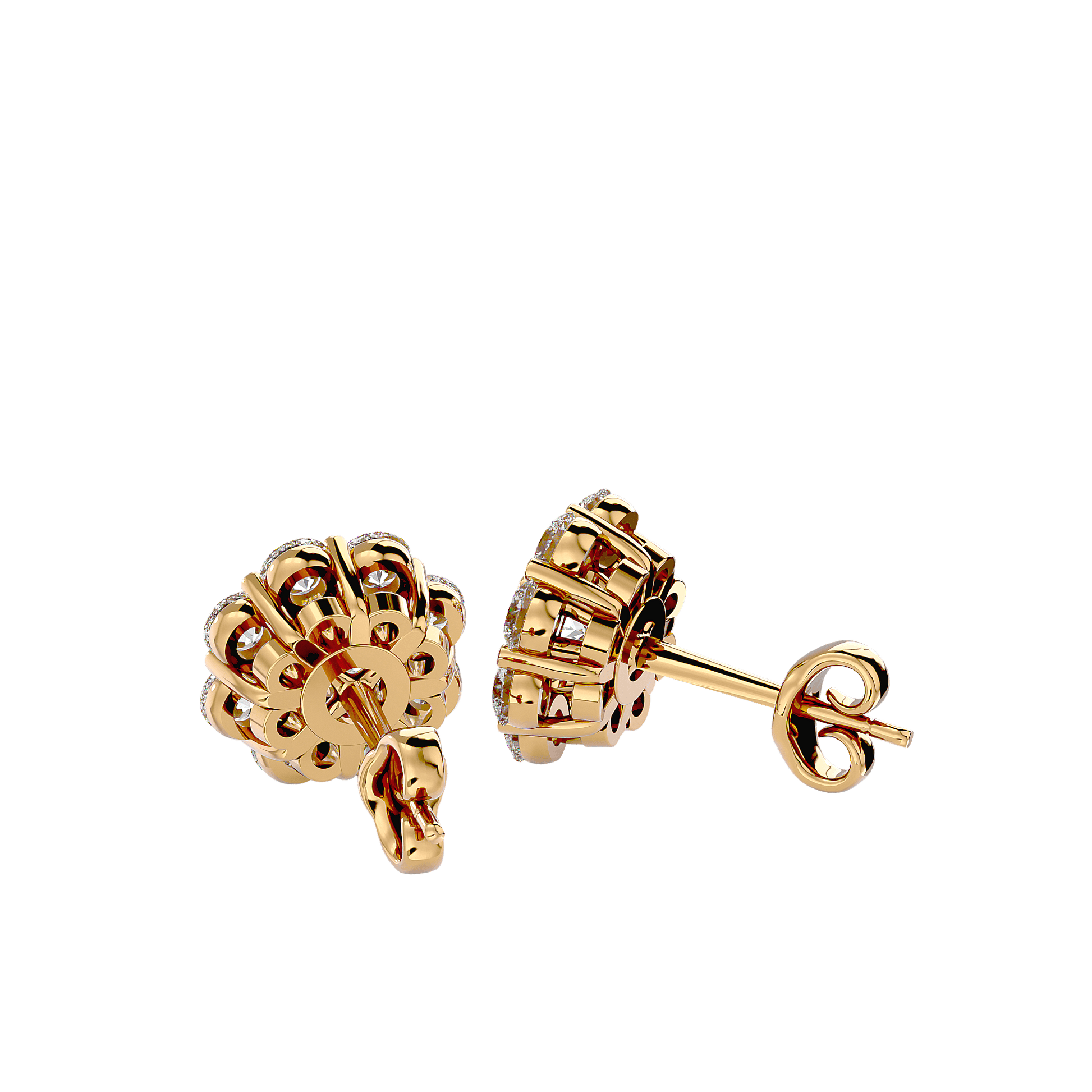 Carat House Dubai Melanie cluster diamond studs featuring sparkling diamond clusters on a sleek metal setting.