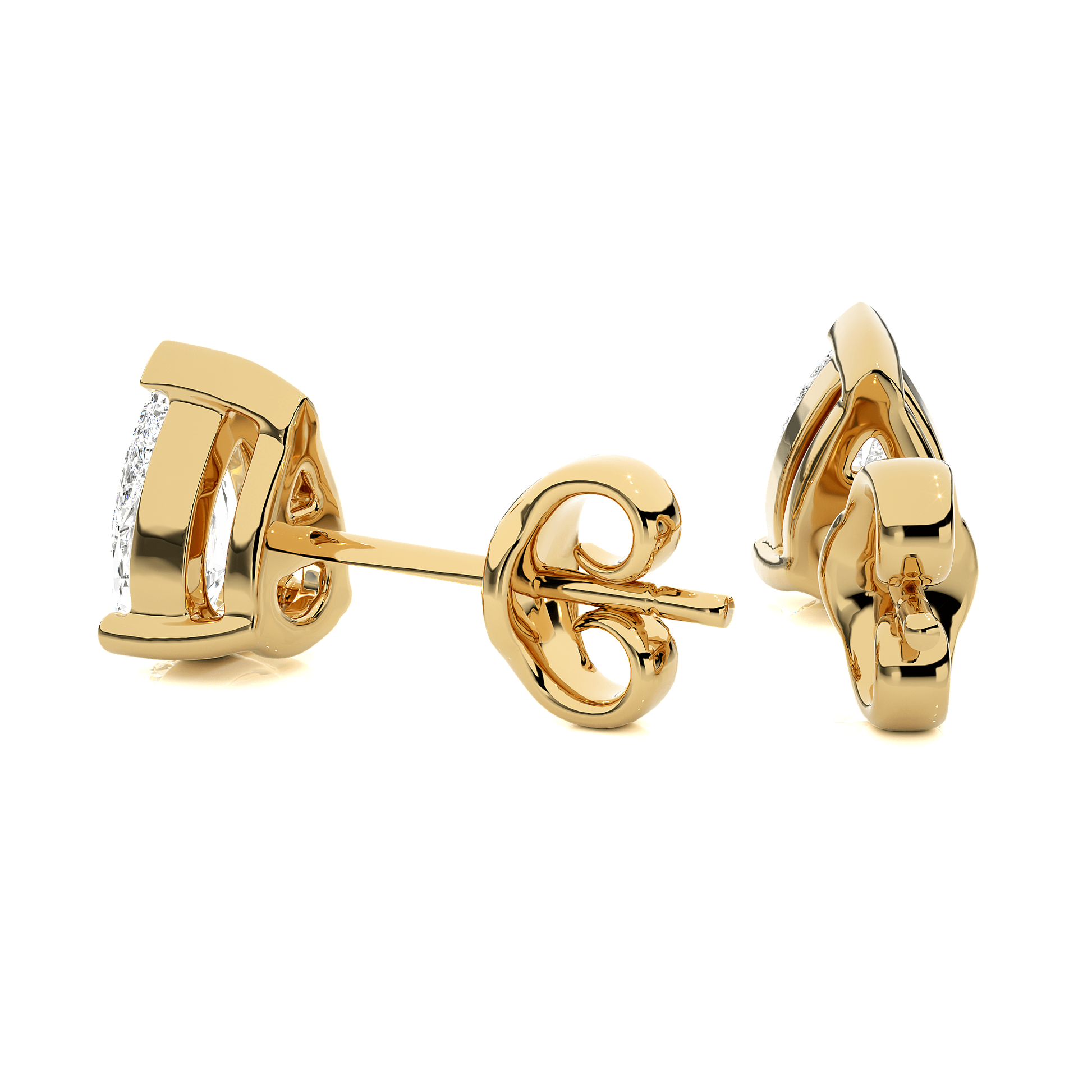 Pear-cut diamond studs with V-prong basket setting from Carat House Dubai, showcasing elegant sparkling diamond jewelry.