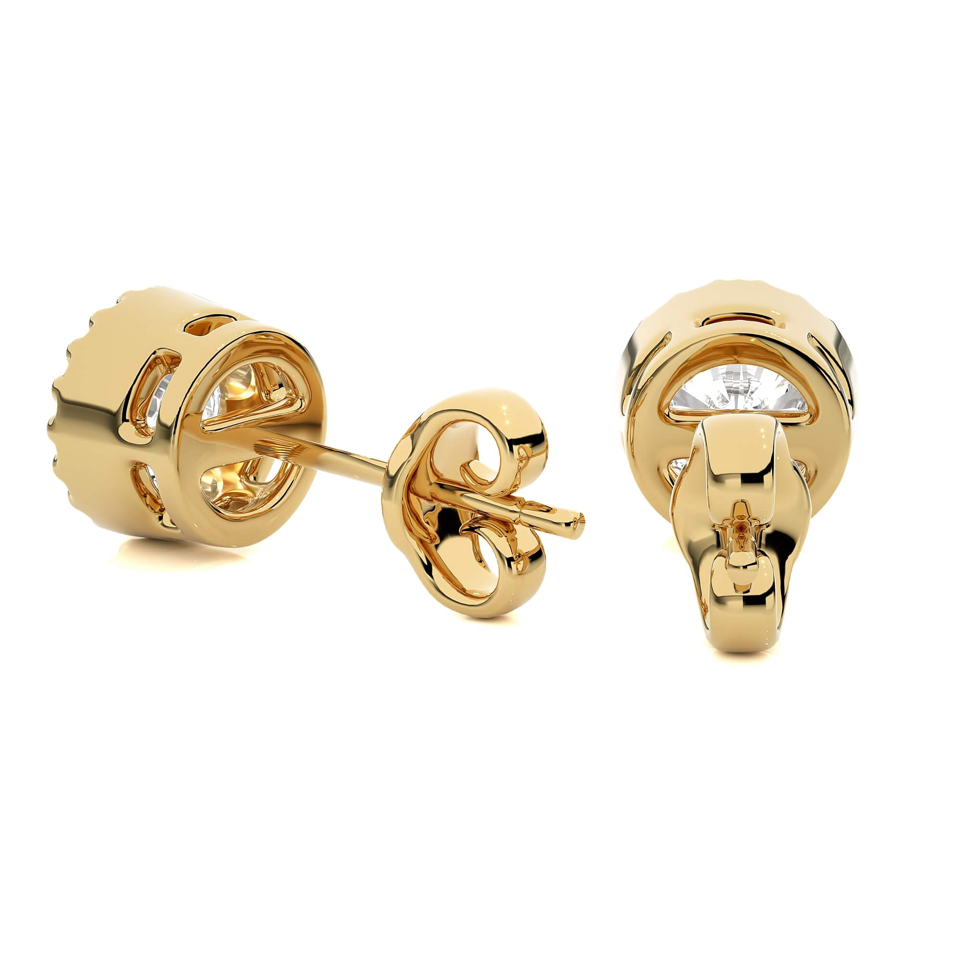 Carat House Dubai Mary Milgrain Bezel Solitaire Diamond Stud Earrings showing sparkling diamond studs with milgrain detailing