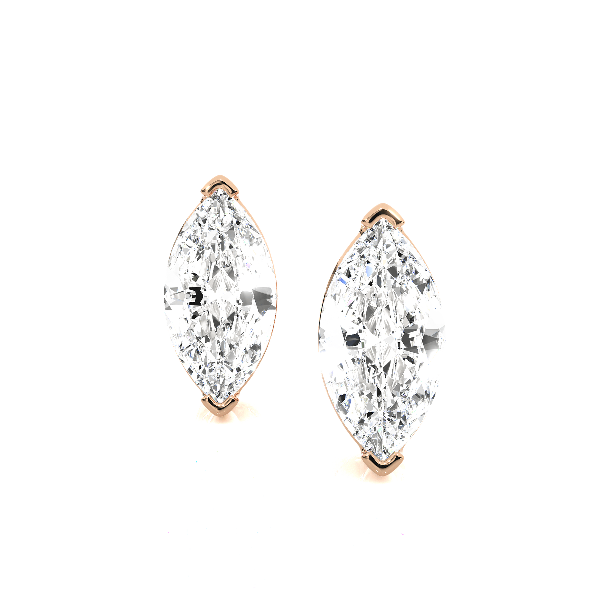 Marquise-cut diamond studs with V-prong basket setting by Carat House Dubai, showcasing elegant sparkling diamond jewelry.