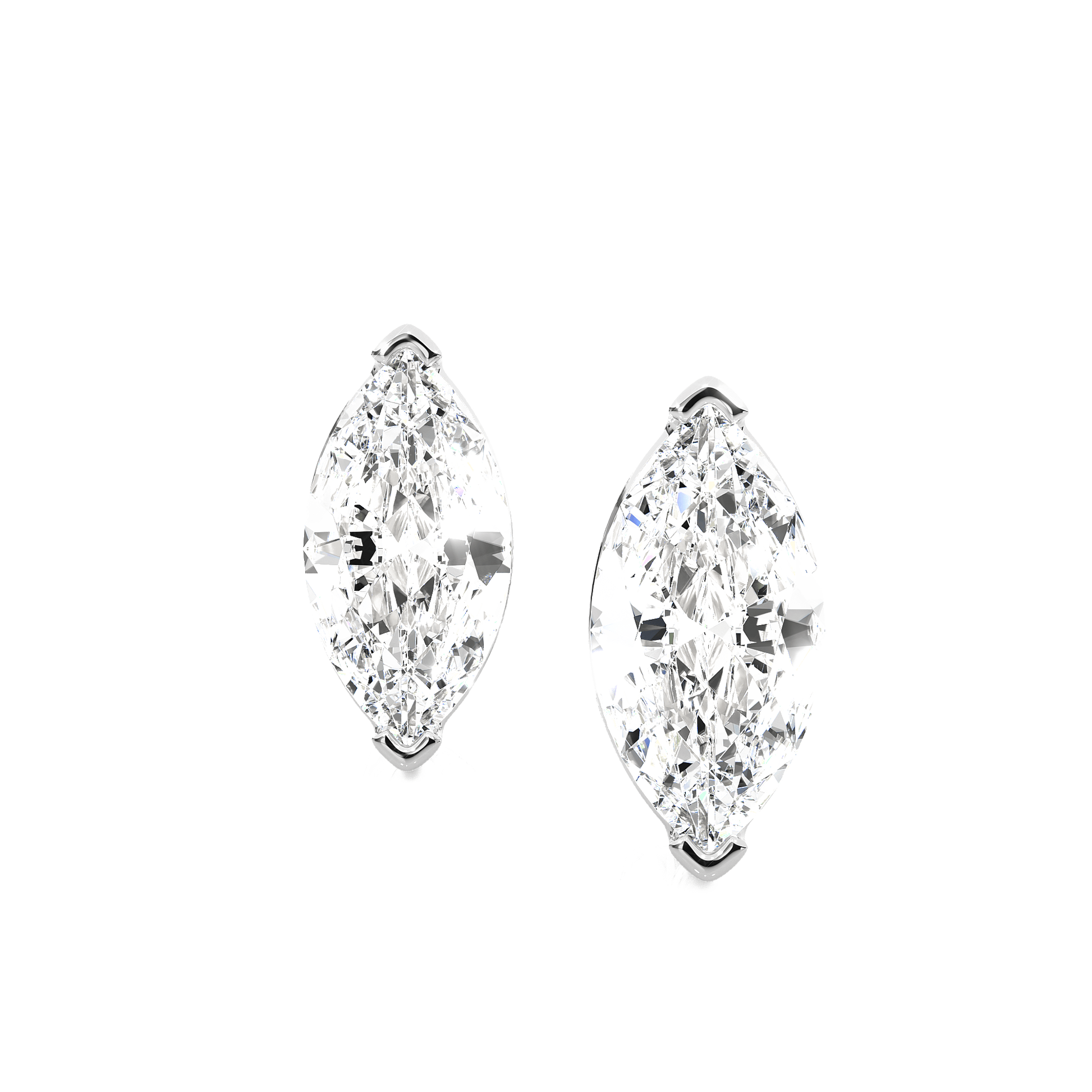 Marquise-cut diamond stud earrings with V-prong basket setting by Carat House Dubai, showcasing sparkling diamond jewelry.