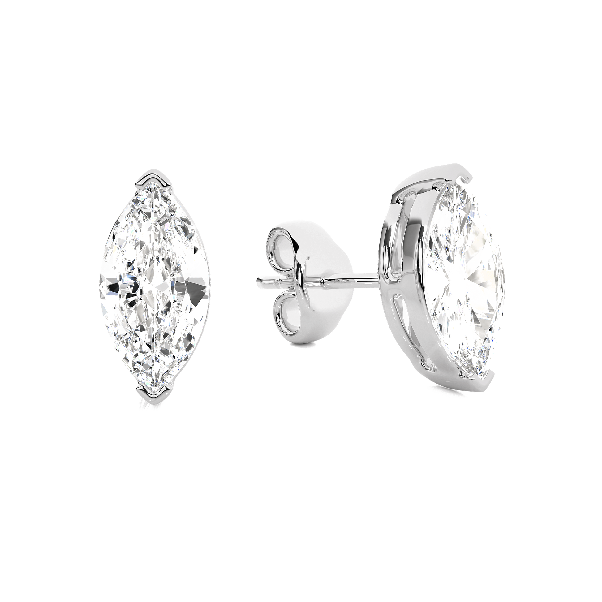 Ayana- Marquise-Cut Diamond Studs with V-Prong Basket Setting — diamond stud earrings — lab grown diamond and natural diamond — 18k white gold and platinum — Carat House