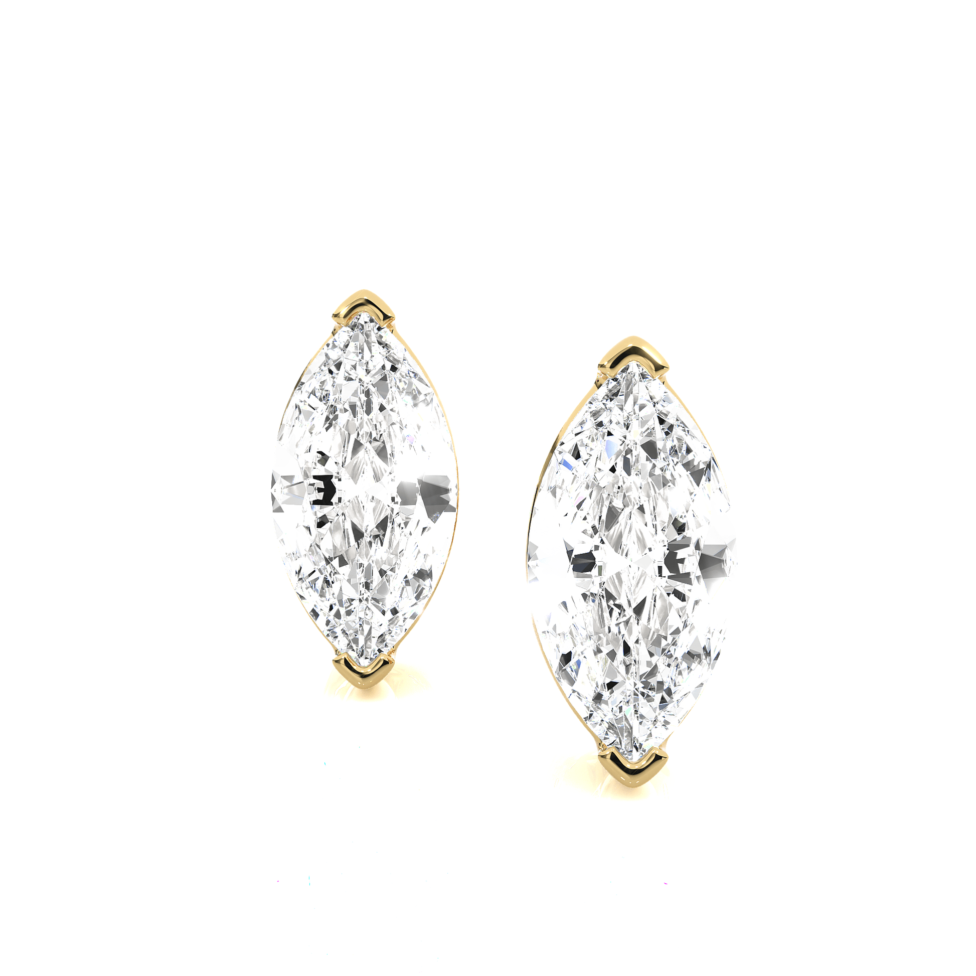 Carat House Dubai Ayana marquise-cut diamond studs with V-prong basket setting, showcasing sparkling diamonds on a sleek jewelry backdrop.