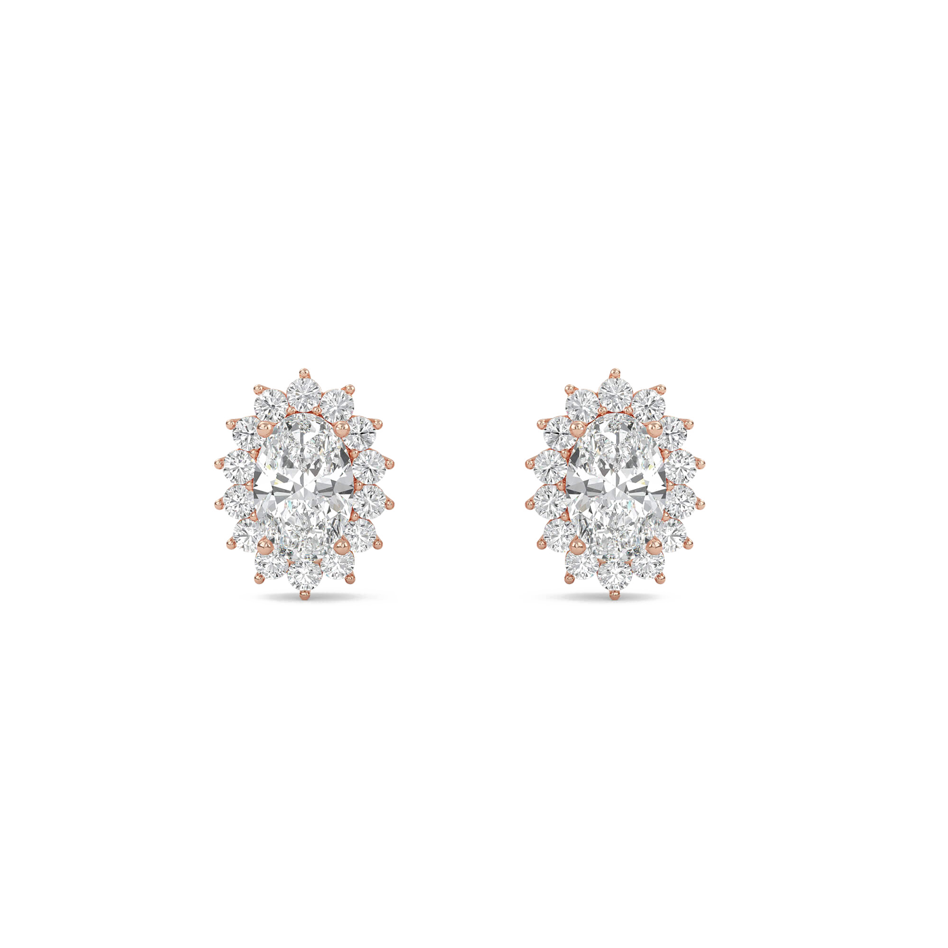 Misaki oval solitaire diamond halo studs by Carat House Dubai, featuring sparkling diamonds and elegant gold settings.