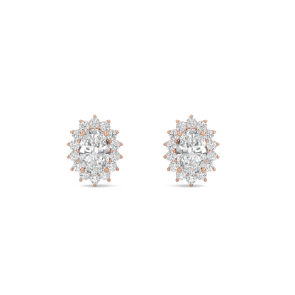 Misaki – Oval Solitaire Diamond Halo Studs