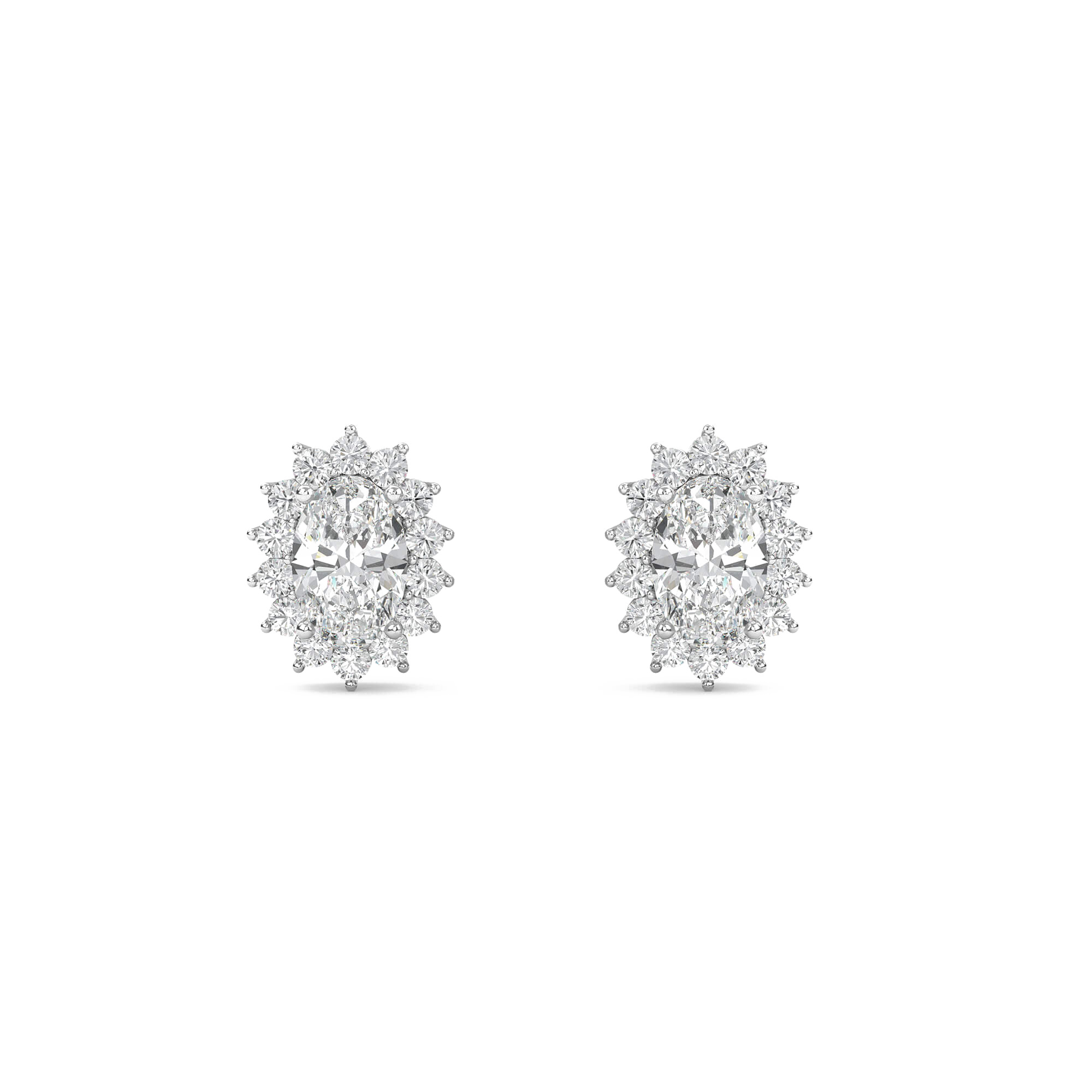 Misaki oval solitaire diamond halo studs by Carat House Dubai featuring sparkling diamonds set in elegant metal.
