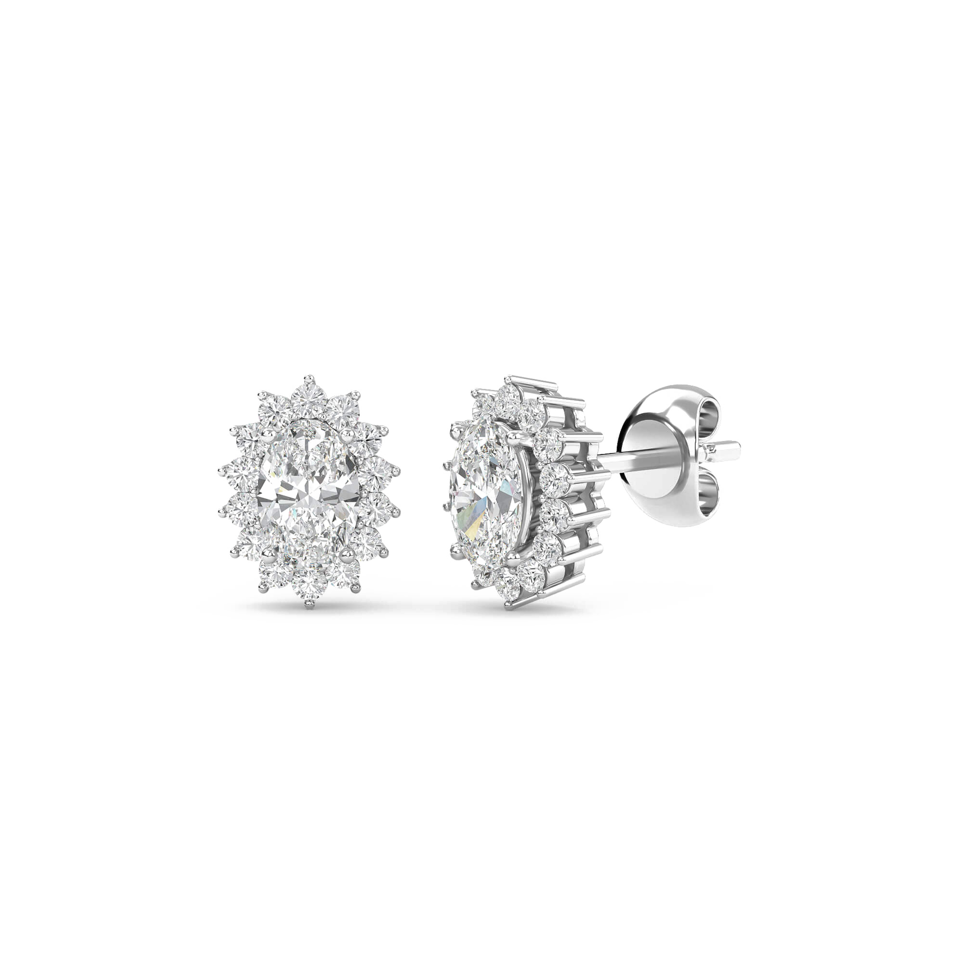 Misaki – Oval Solitaire Diamond Halo Studs — diamond stud earrings — pave — lab grown diamond and natural diamond — 18k white gold and platinum — Carat House