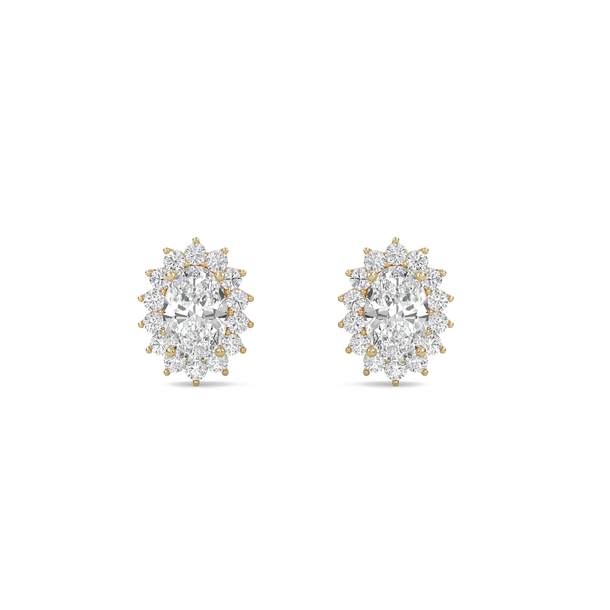 Misaki oval solitaire diamond halo studs by Carat House Dubai featuring sparkling diamond accents on elegant gold settings.