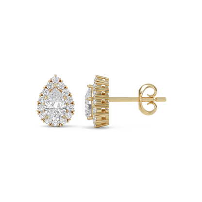 Nia – Pear Solitaire Diamond Halo Studs
