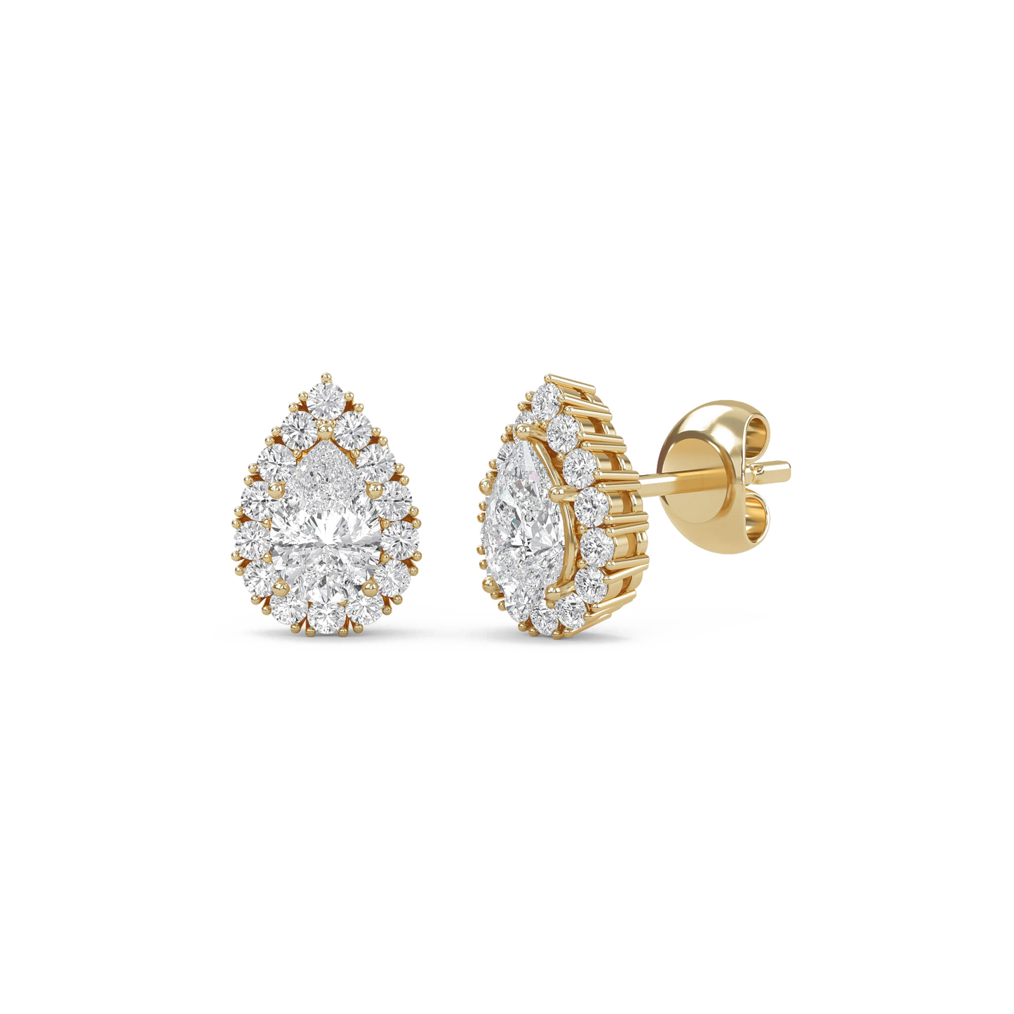 Nia – Pear Solitaire Diamond Halo Studs