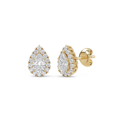 Nia – Pear Solitaire Diamond Halo Studs