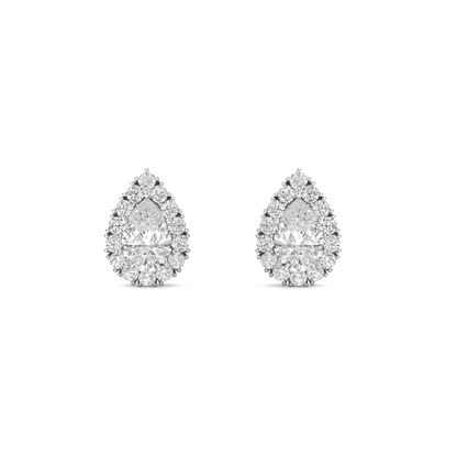 Nia – Pear Solitaire Diamond Halo Studs