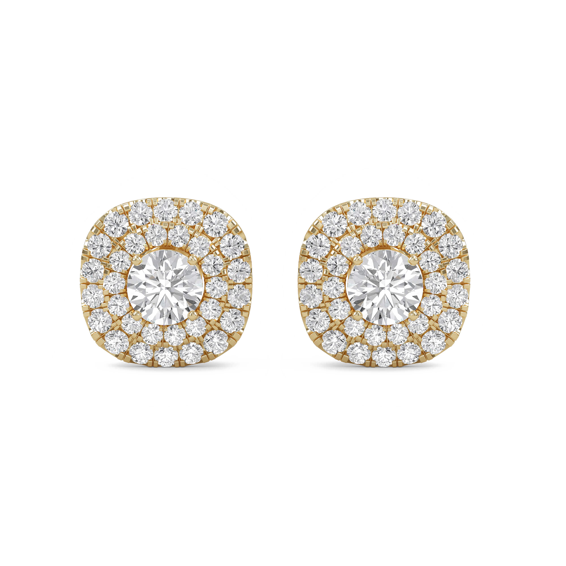 Nina round double halo diamond stud earrings by Carat House Dubai featuring sparkling diamonds and a classic stud design