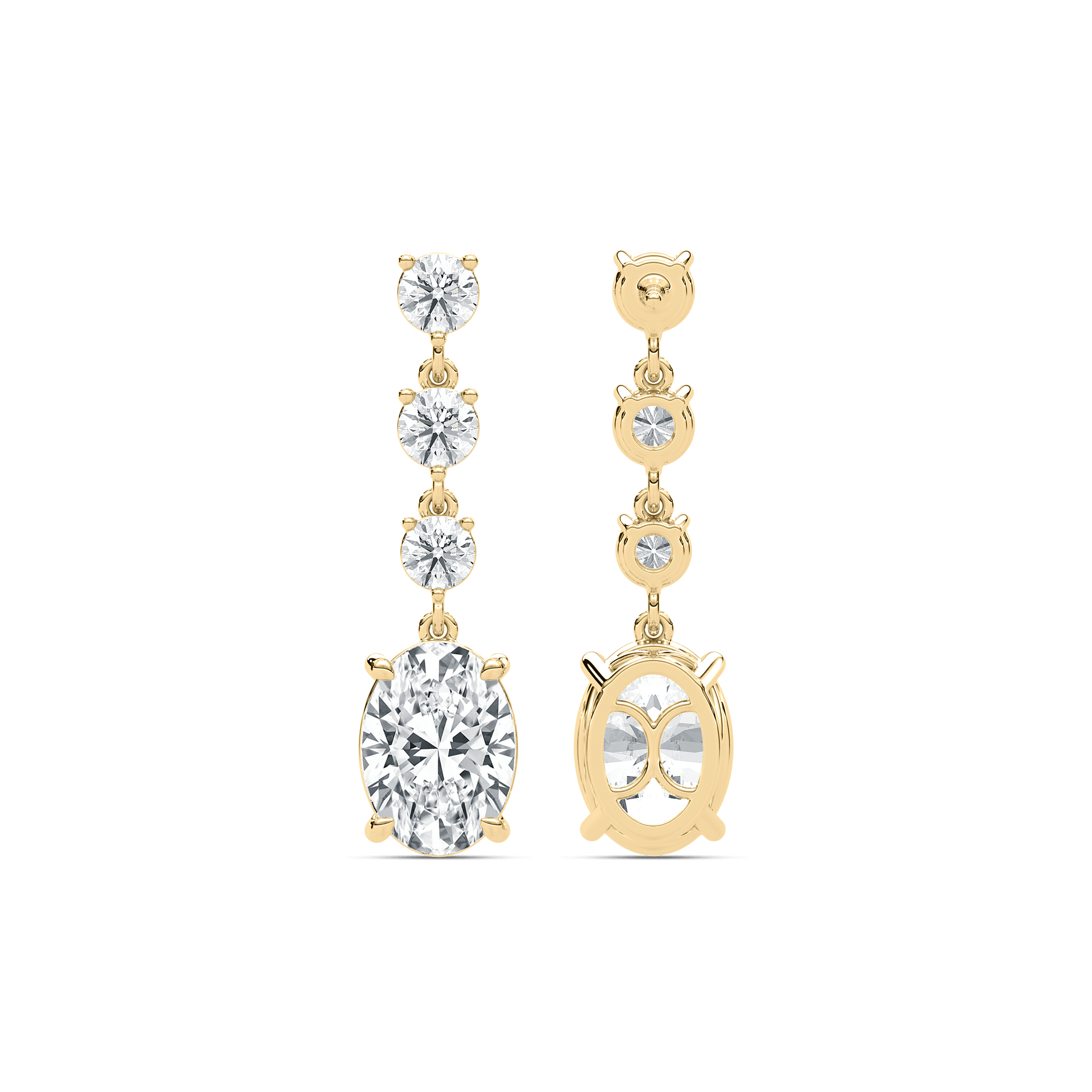 Eva oval and round diamond drop earrings by Carat House Dubai featuring sparkling diamond accents and elegant gold settings.