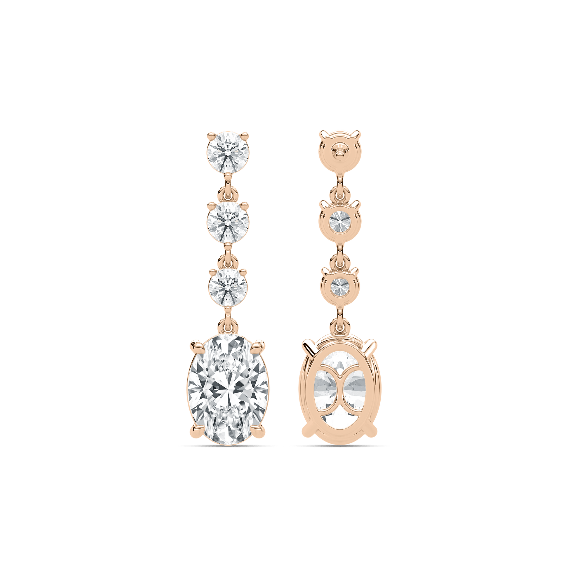 Eva diamond drop earrings by Carat House Dubai featuring oval and round sparkling diamond designs.