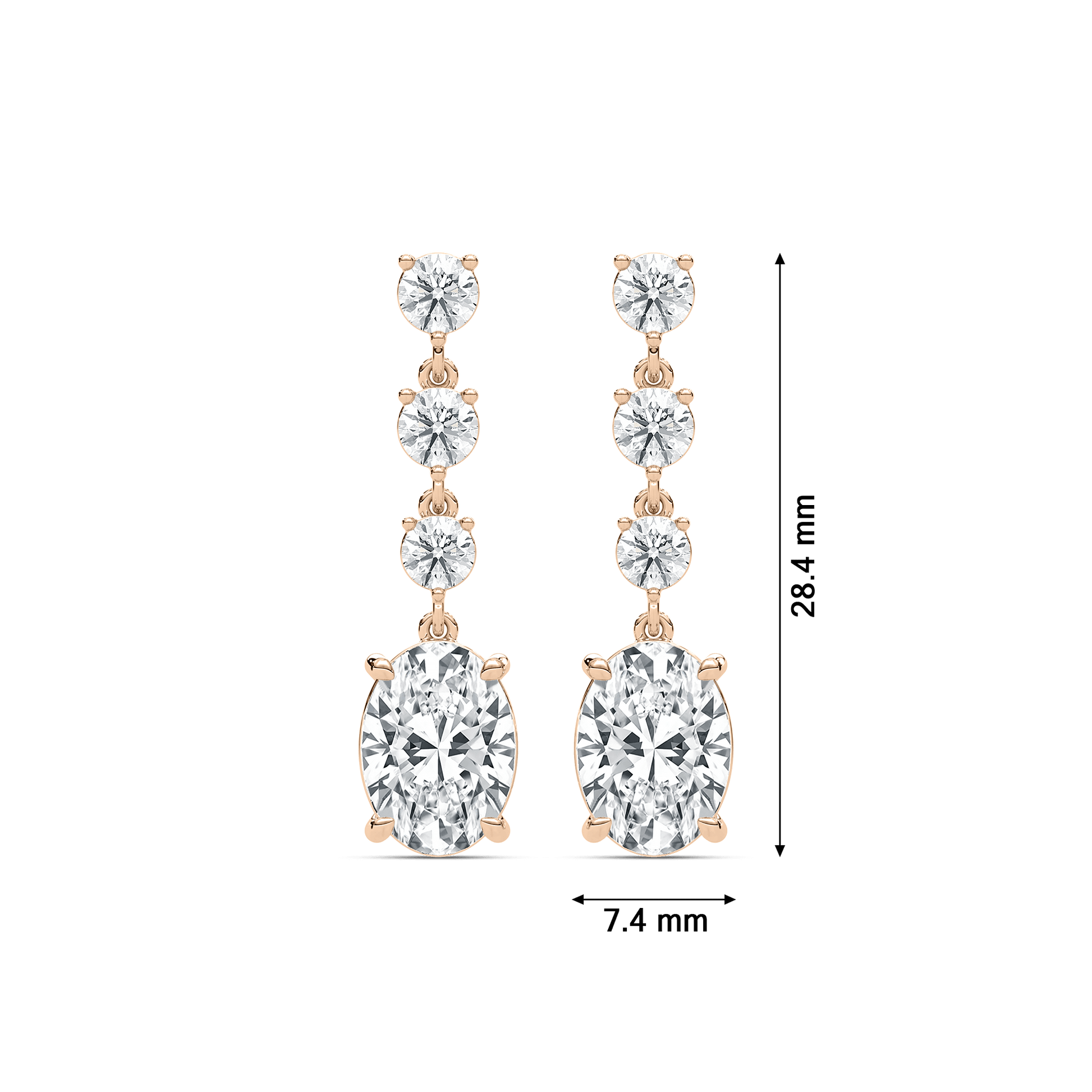 Elegant Eva diamond drop earrings by Carat House Dubai featuring oval and round sparkling diamonds on a sleek setting.