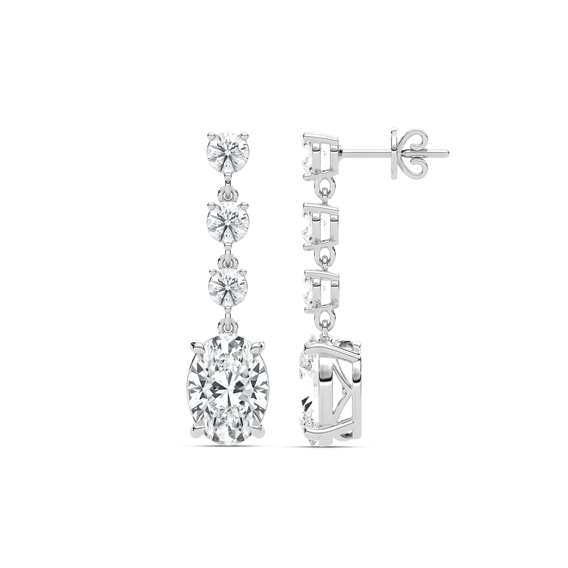 Carat House Dubai Eva oval and round diamond drop earrings featuring sparkling diamonds and elegant gold setting.