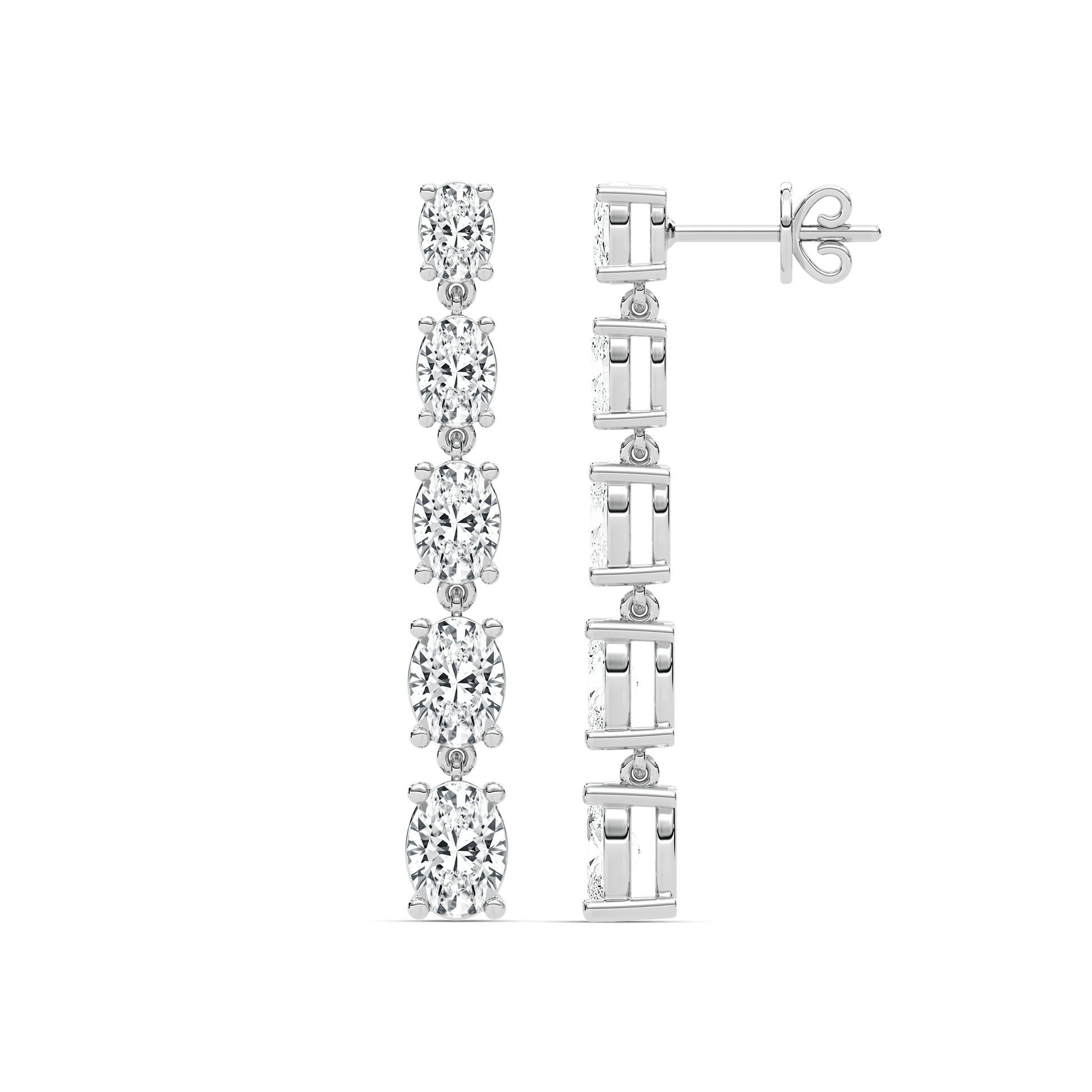 Olivia – Graduated Oval-Cut Diamond Drop Earrings — diamond drop earrings — lab grown diamond — 18k white gold and platinum — Carat House