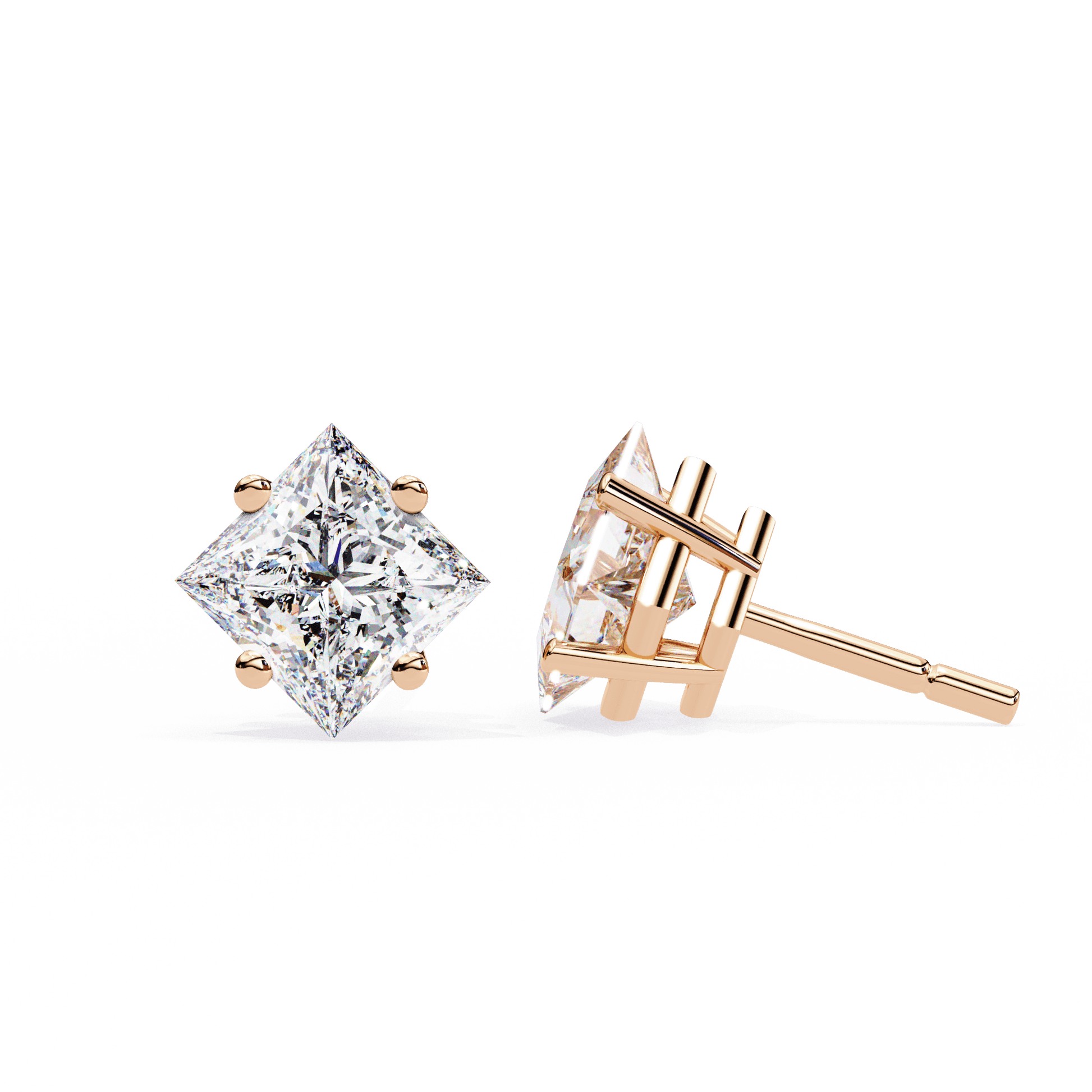 Aanya Edge Set Princess Stud earrings by Carat House Dubai featuring elegant, sparkling diamond designs on a white background.