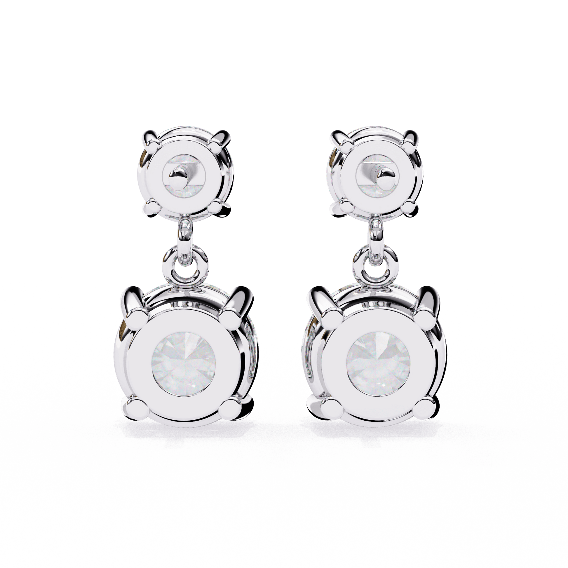 Round-cut diamond drop stud earrings by Carat House Dubai featuring elegant, sparkling diamond drops on a classic setting.