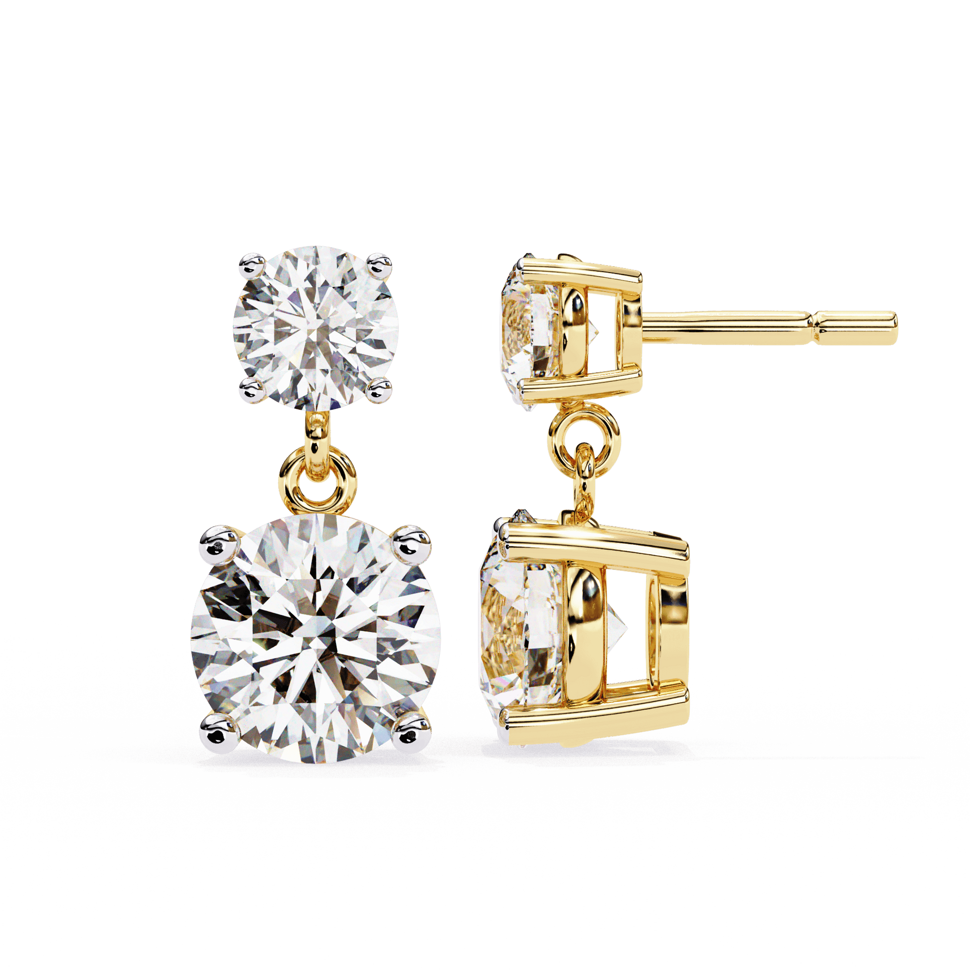 Round-cut diamond drop stud earrings by Carat House Dubai featuring elegant and sparkling diamond design.